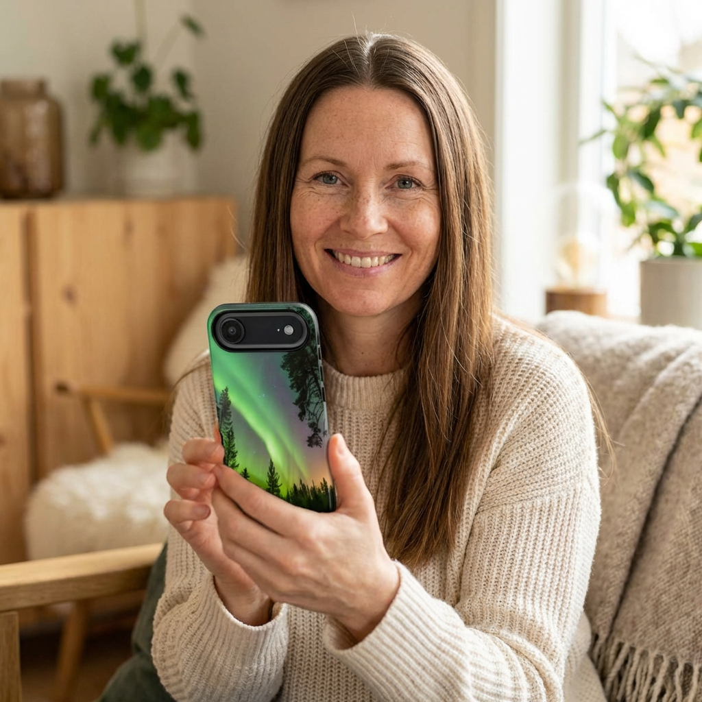 Northern Lights Phone Tough Case, Aurora Borealis Forest at Night, Norway Iceland Amazing Sky, Protective Cover for Nature Lovers  product thumbnail image