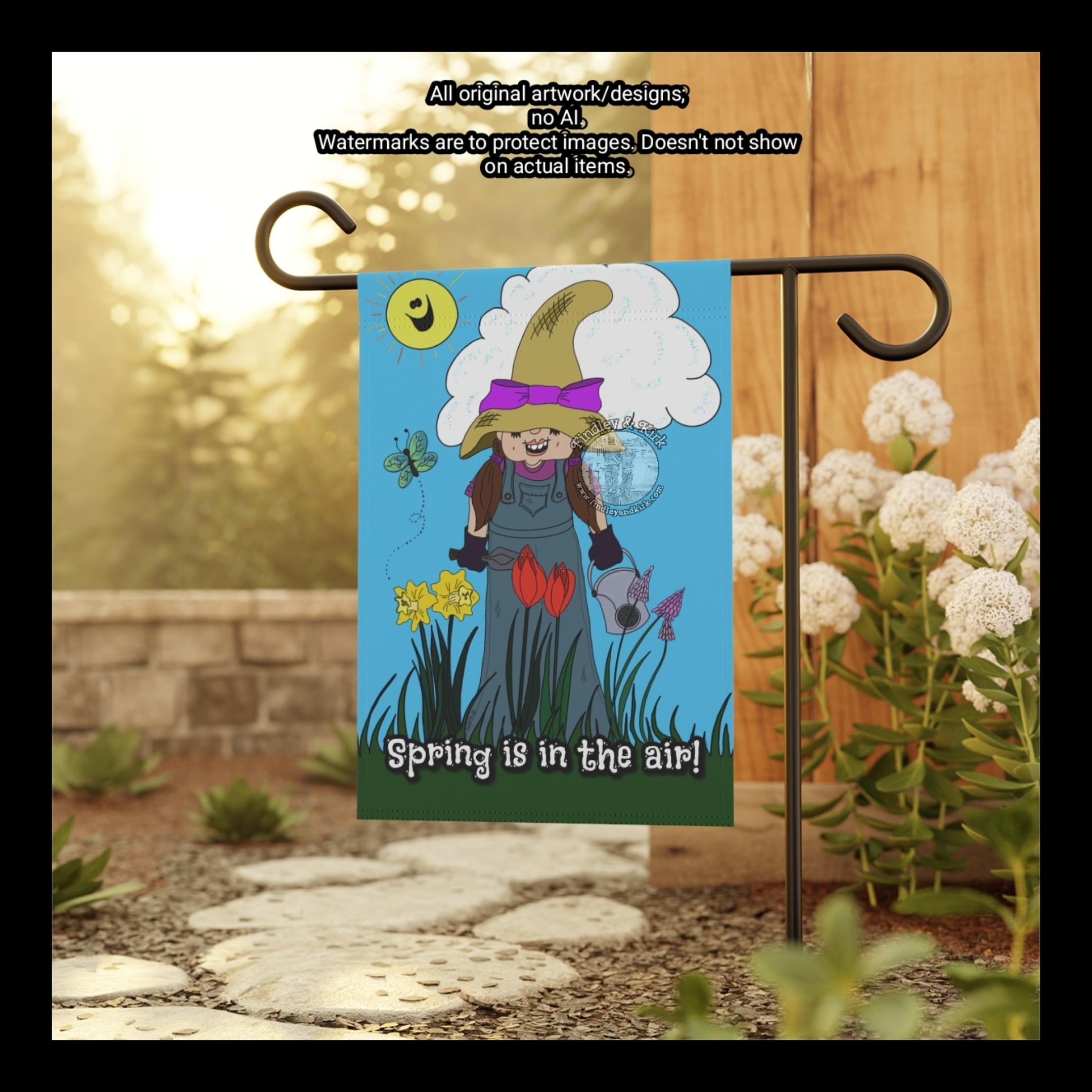 "Spring is in the air!" garden flag product thumbnail image "Spring is in the air!" garden flag product thumbnail image