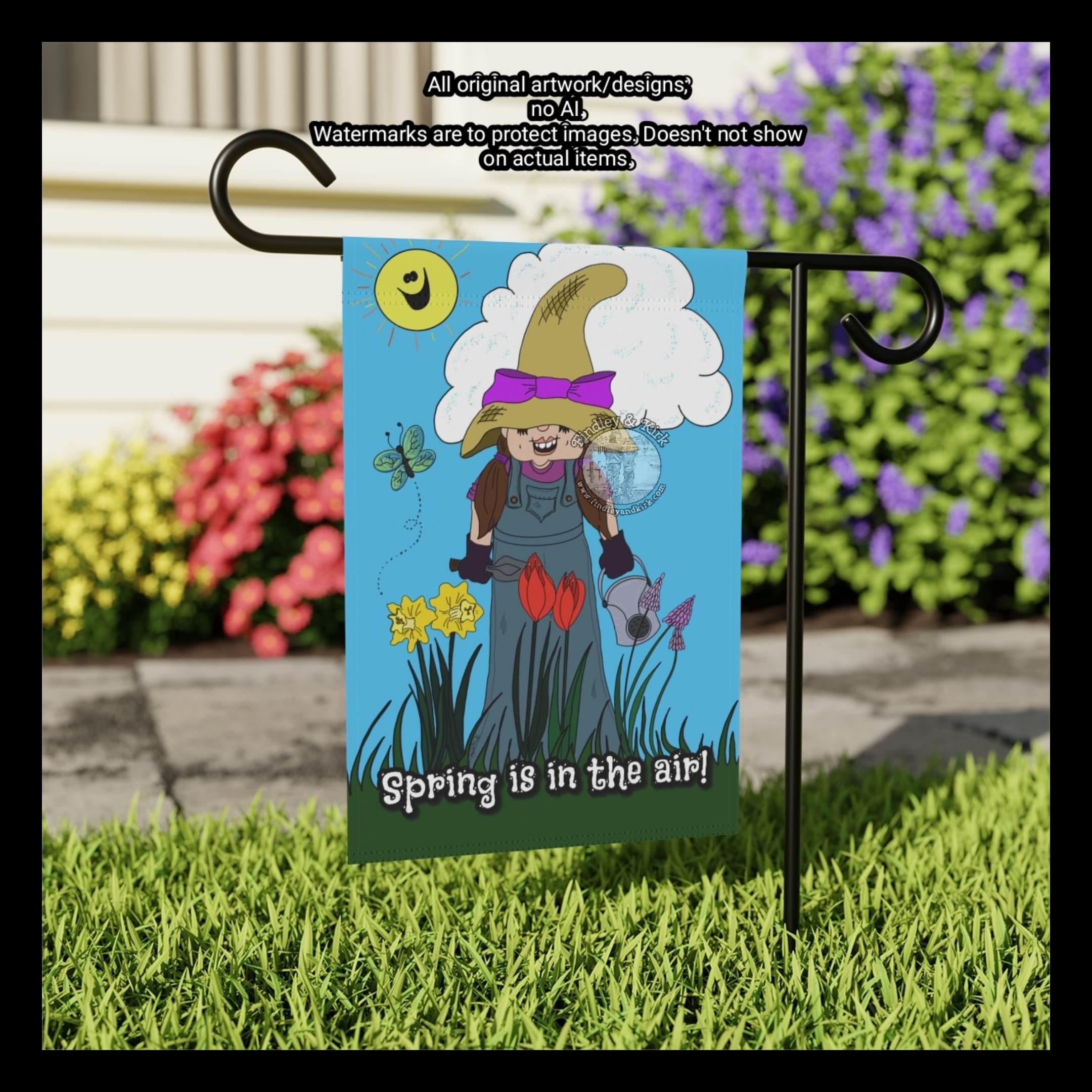 "Spring is in the air!" garden flag product thumbnail image "Spring is in the air!" garden flag product thumbnail image