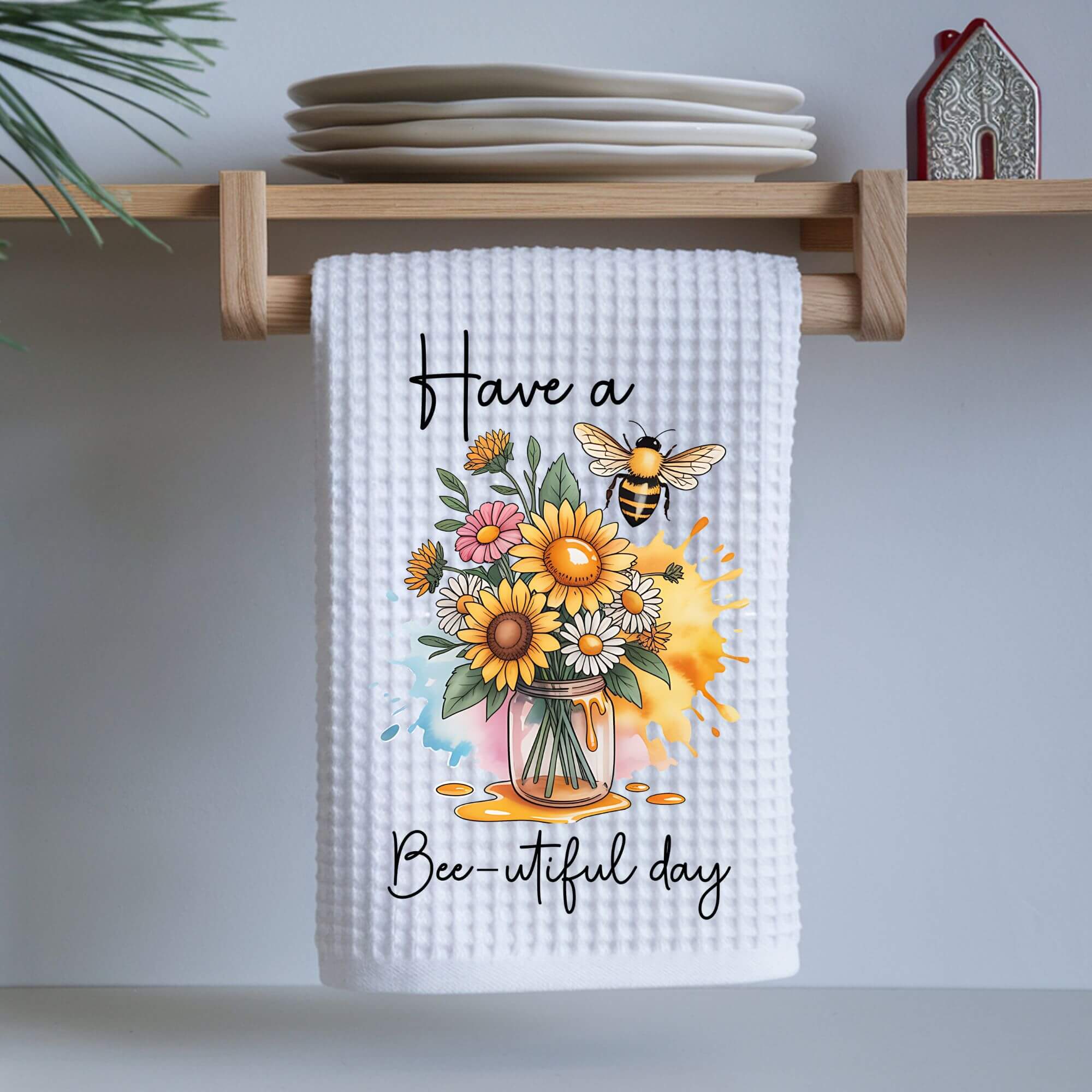 Have a Bee-utiful Day Floral Bee Tea Towel  product thumbnail image