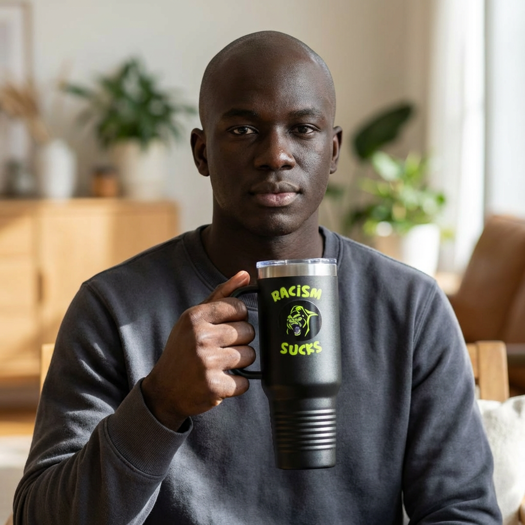 RACISM SUCKS 40 oz Insulated Tumbler | Angry Gorilla Graphic | Black Olive Navy Options | Reusable Straw Travel Cup | LifeCoachDesigns.shop Exclusive product thumbnail image