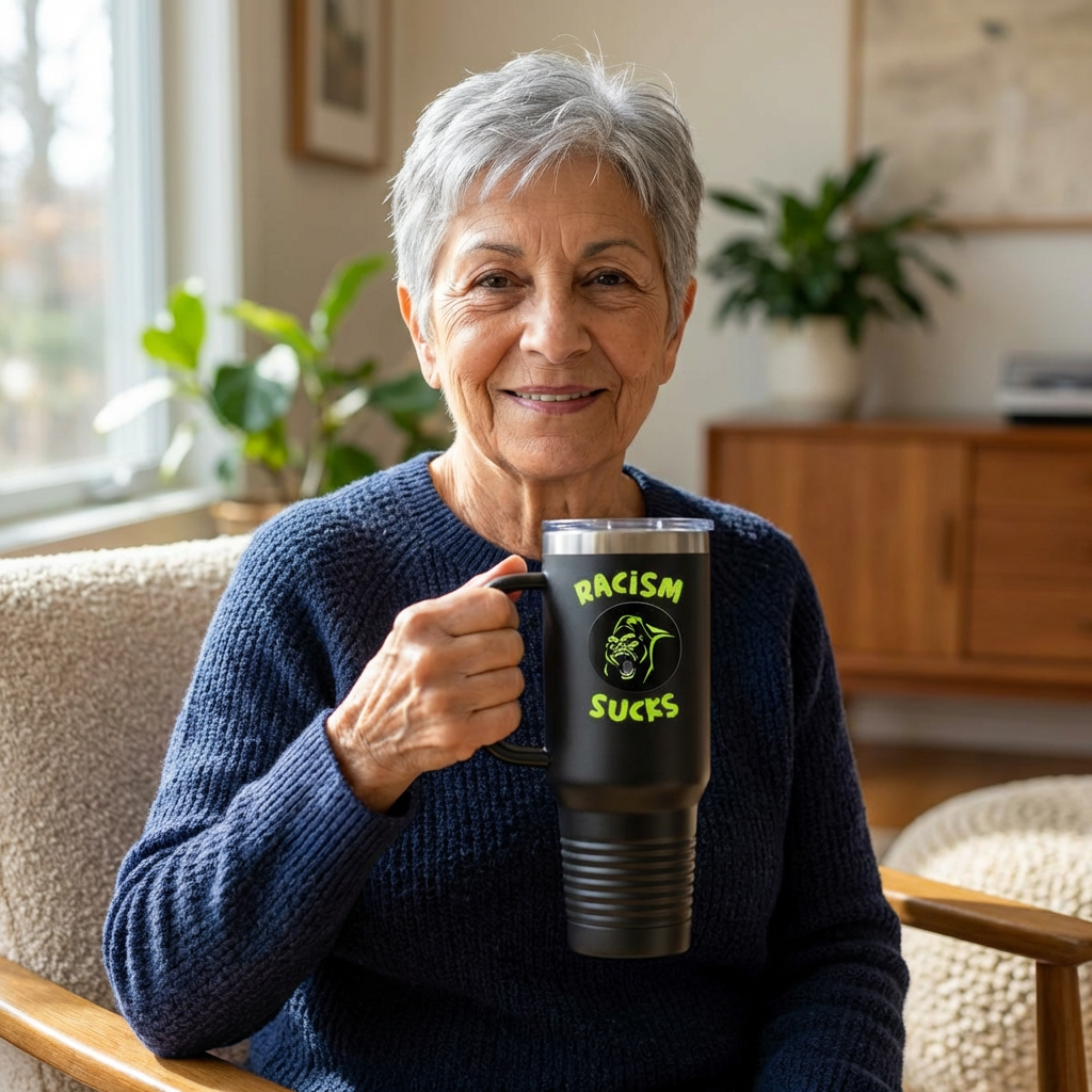 RACISM SUCKS 40 oz Insulated Tumbler | Angry Gorilla Graphic | Black Olive Navy Options | Reusable Straw Travel Cup | LifeCoachDesigns.shop Exclusive product thumbnail image