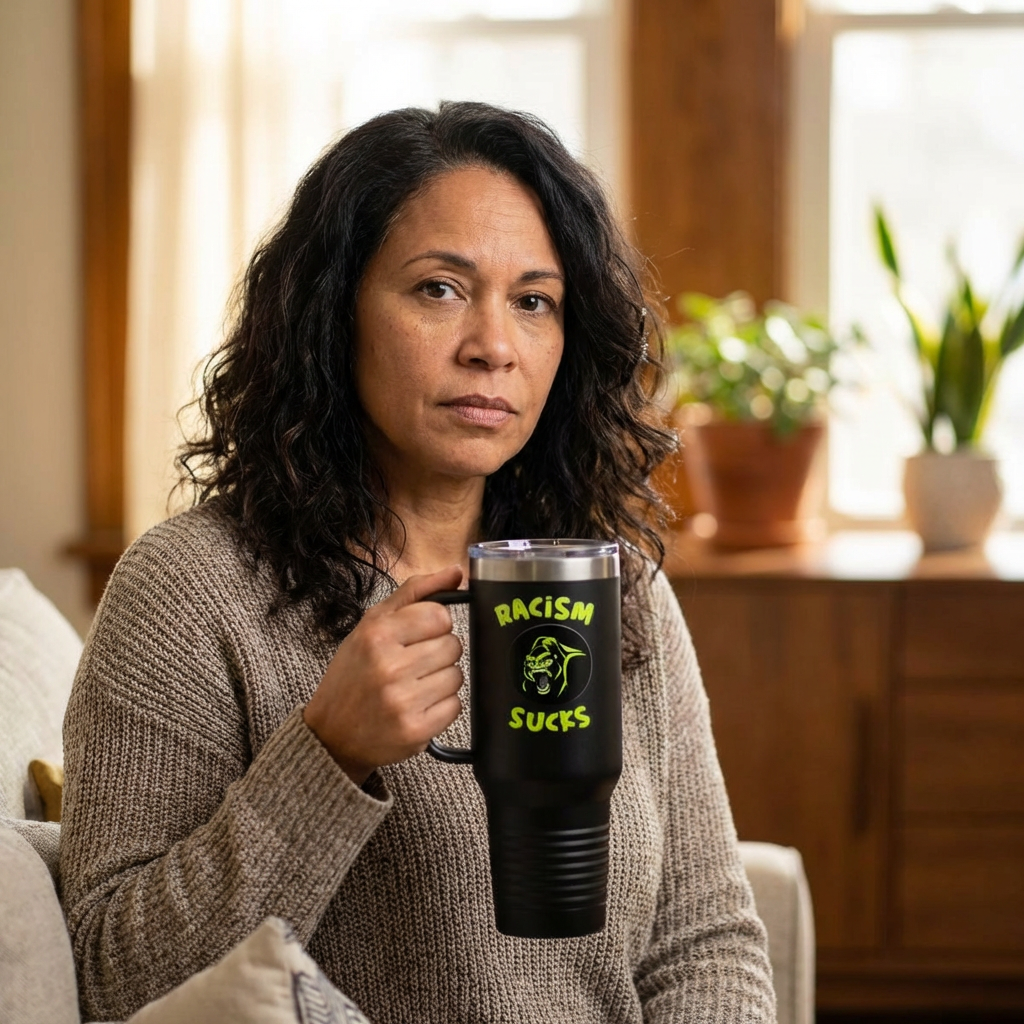 RACISM SUCKS 40 oz Insulated Tumbler | Angry Gorilla Graphic | Black Olive Navy Options | Reusable Straw Travel Cup | LifeCoachDesigns.shop Exclusive