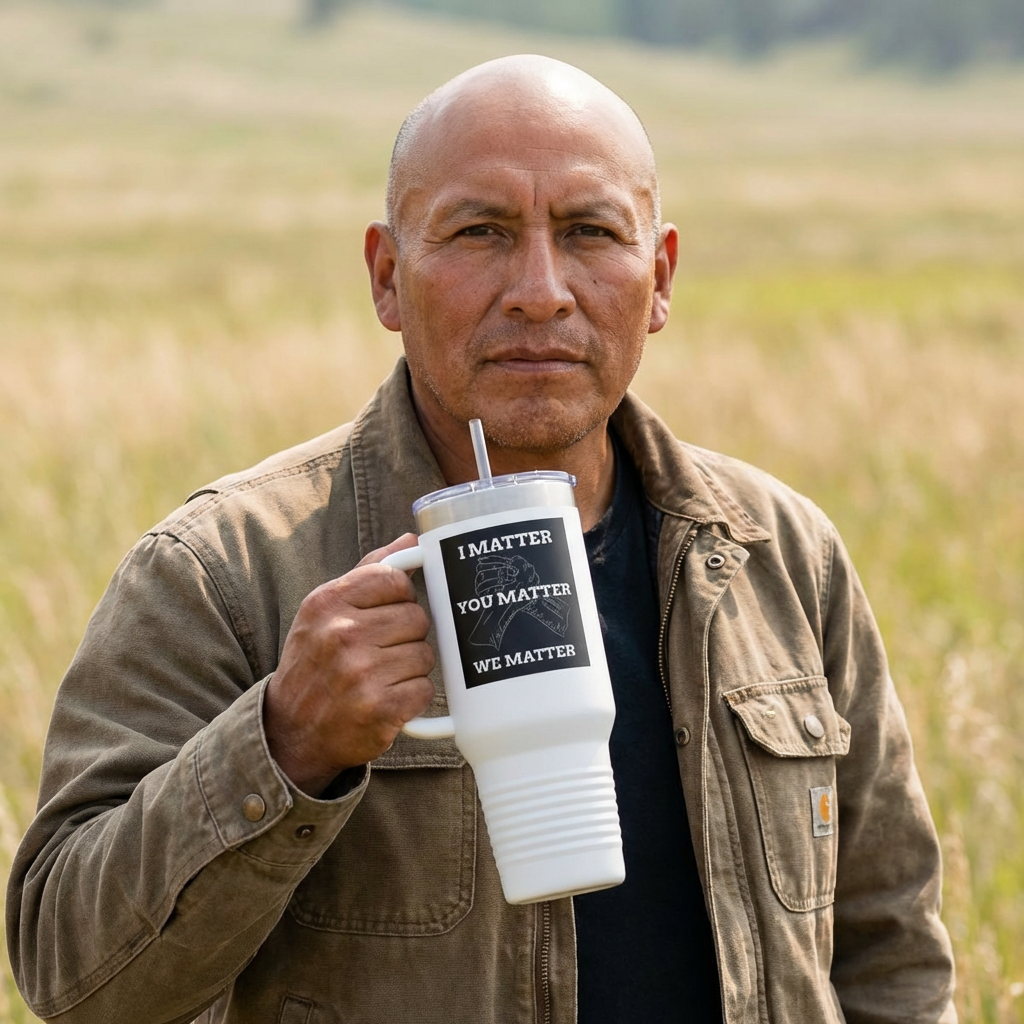 I MATTER YOU MATTER WE MATTER 40 oz Insulated Travel Tumbler | Unity Hands Graphic (White Outline) | Dark Background Design | Reusable Straw | LifeCoachDesigns.shop Exclusive product thumbnail image