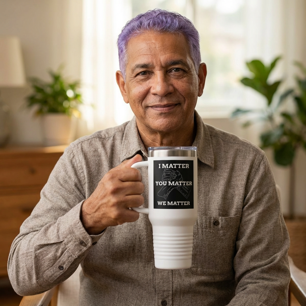 I MATTER YOU MATTER WE MATTER 40 oz Insulated Travel Tumbler | Unity Hands Graphic (White Outline) | Dark Background Design | Reusable Straw | LifeCoachDesigns.shop Exclusive product thumbnail image