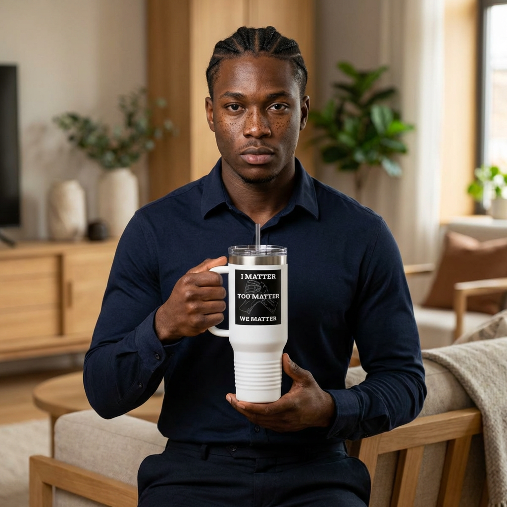 I MATTER YOU MATTER WE MATTER 40 oz Insulated Travel Tumbler | Unity Hands Graphic (White Outline) | Dark Background Design | Reusable Straw | LifeCoachDesigns.shop Exclusive product thumbnail image