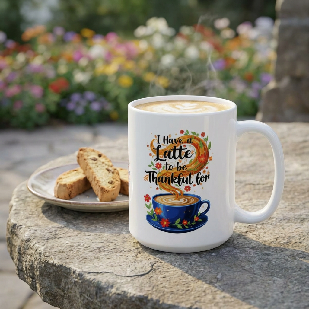 I Have a Latte to be Thankful for Coffee Mug, Boho Floral Mug, Tea, Coffee, Ceramic Mug (11oz/15oz) product thumbnail image I Have a Latte to be Thankful for Coffee Mug, Boho Floral Mug, Tea, Coffee, Ceramic Mug (11oz/15oz) product thumbnail image