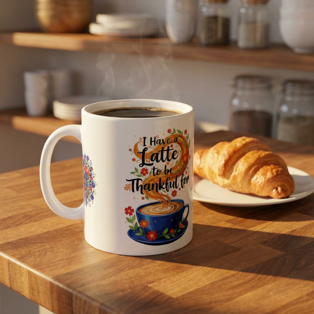 I Have a Latte to be Thankful for Coffee Mug, Boho Floral Mug, Tea, Coffee, Ceramic Mug (11oz/15oz) product thumbnail image I Have a Latte to be Thankful for Coffee Mug, Boho Floral Mug, Tea, Coffee, Ceramic Mug (11oz/15oz) product thumbnail image