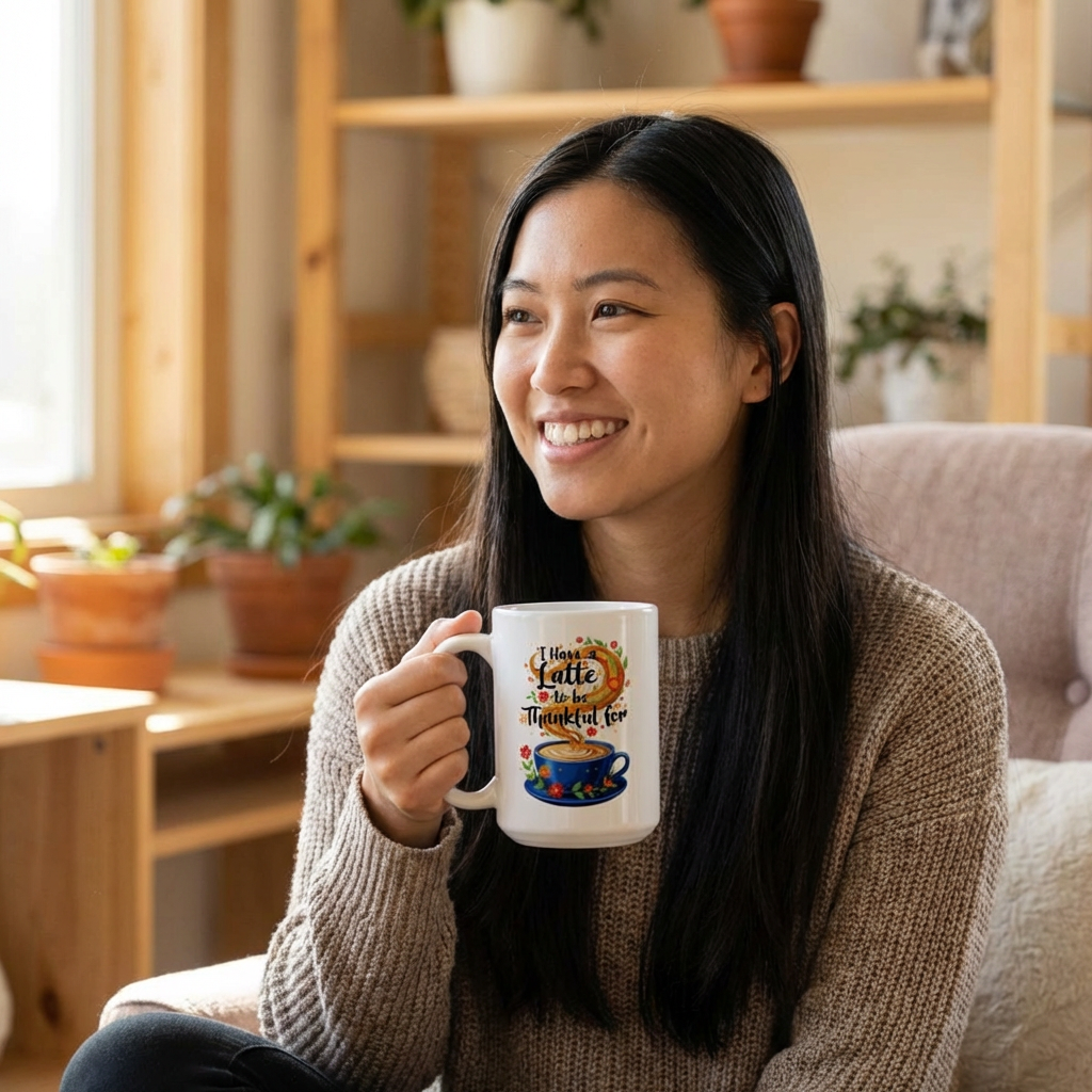 I Have a Latte to be Thankful for Coffee Mug, Boho Floral Mug, Tea, Coffee, Ceramic Mug (11oz/15oz) product thumbnail image I Have a Latte to be Thankful for Coffee Mug, Boho Floral Mug, Tea, Coffee, Ceramic Mug (11oz/15oz) product thumbnail image