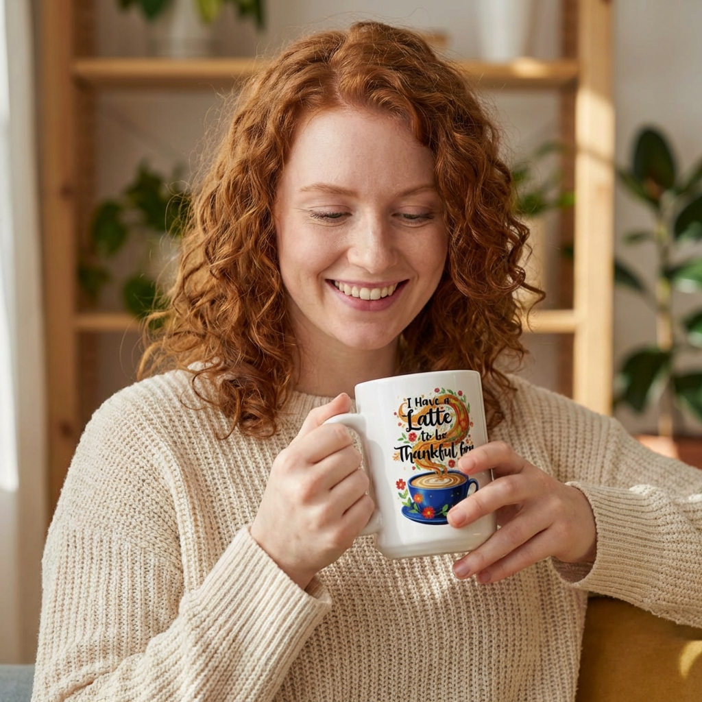 I Have a Latte to be Thankful for Coffee Mug, Boho Floral Mug, Tea, Coffee, Ceramic Mug (11oz/15oz) product thumbnail image I Have a Latte to be Thankful for Coffee Mug, Boho Floral Mug, Tea, Coffee, Ceramic Mug (11oz/15oz) product thumbnail image