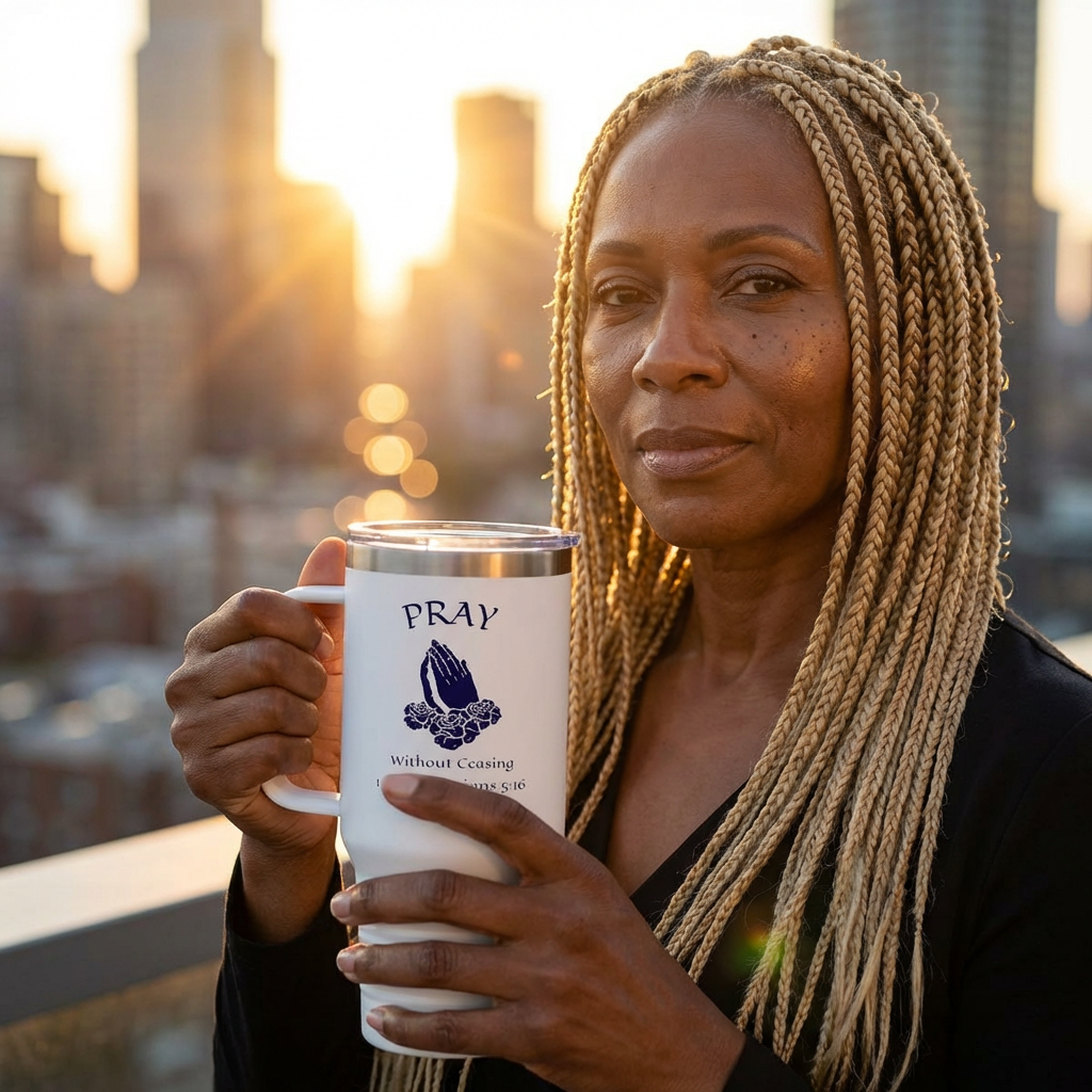 Praying Hands with Roses 40oz Insulated Travel Mug – “Pray Without Ceasing” (1 Thessalonians 5:16) product thumbnail image