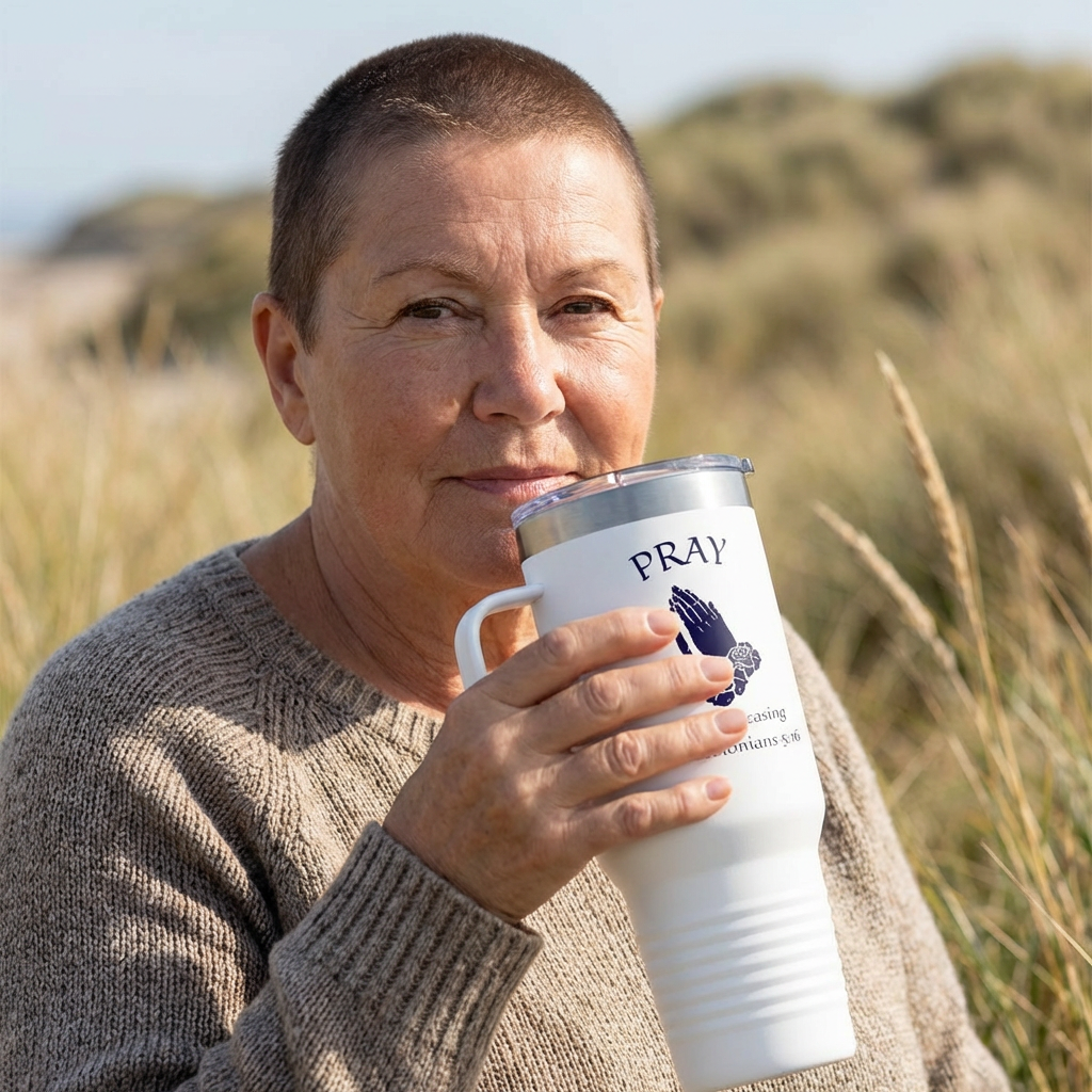 Praying Hands with Roses 40oz Insulated Travel Mug – “Pray Without Ceasing” (1 Thessalonians 5:16) product thumbnail image