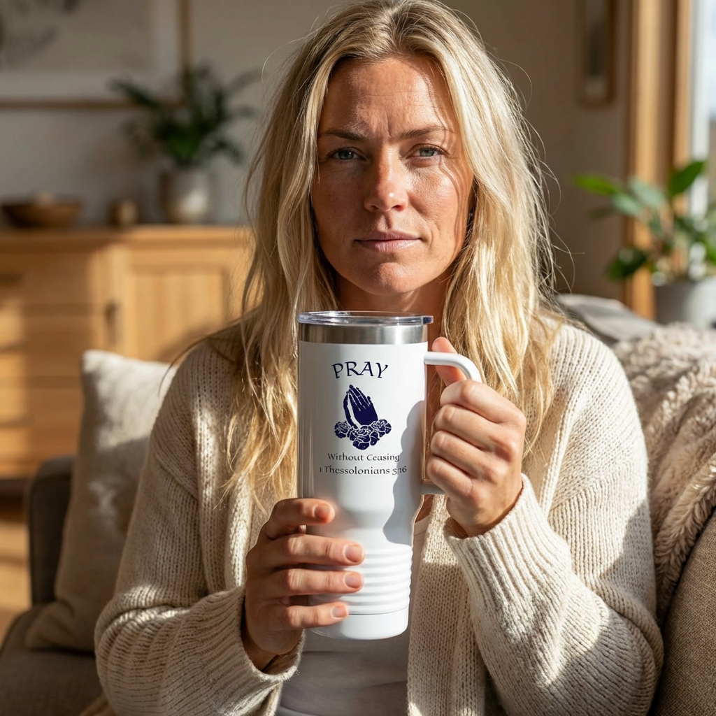 Praying Hands with Roses 40oz Insulated Travel Mug – “Pray Without Ceasing” (1 Thessalonians 5:16) product thumbnail image