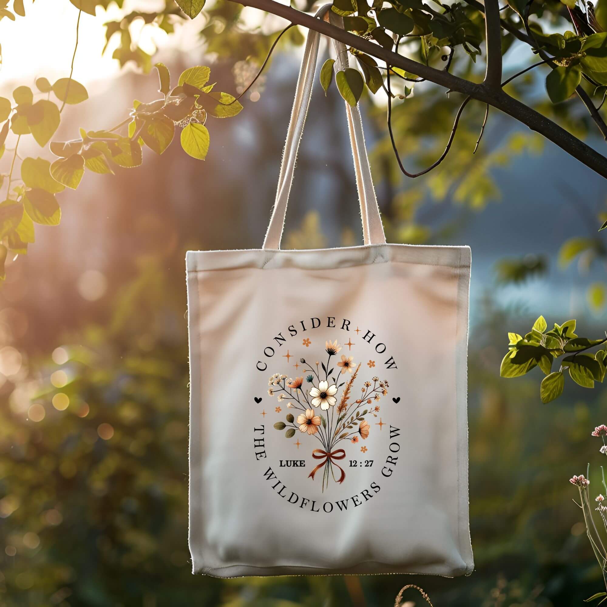 Consider How the Wildflowers Grow Canvas Tote Bag product thumbnail image Consider How the Wildflowers Grow Canvas Tote Bag product thumbnail image