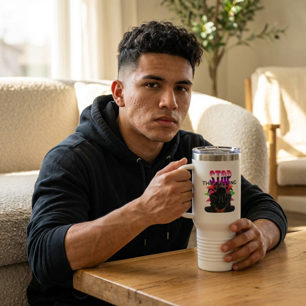 40 oz Stainless Steel Tumbler with Reusable Straw – Stop The Violence Design &amp; Hoodie Silhouette | LifeCoachDesigns.shop Exclusive product thumbnail image