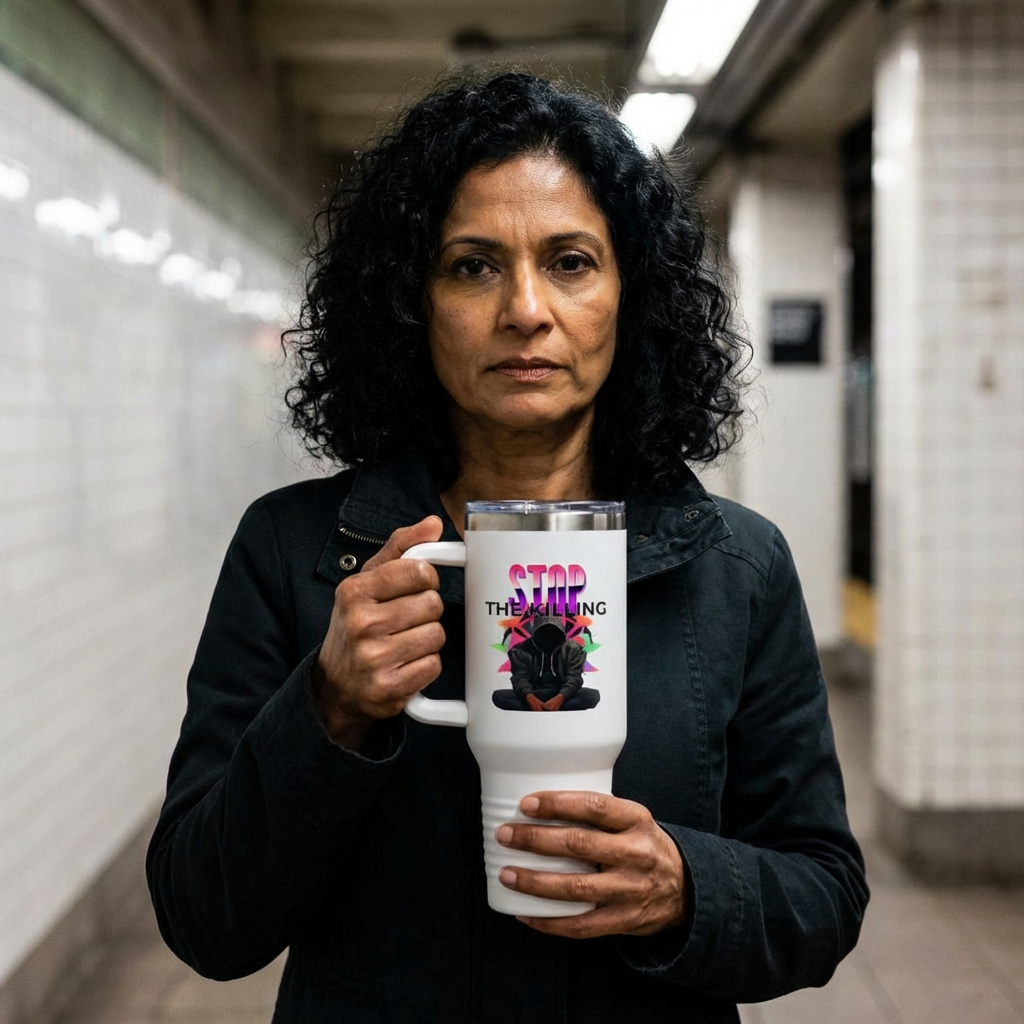 40 oz Stainless Steel Tumbler with Reusable Straw – Stop The Violence Design & Hoodie Silhouette | LifeCoachDesigns.shop Exclusive product thumbnail image 40 oz Stainless Steel Tumbler with Reusable Straw – Stop The Violence Design & Hoodie Silhouette | LifeCoachDesigns.shop Exclusive product thumbnail image