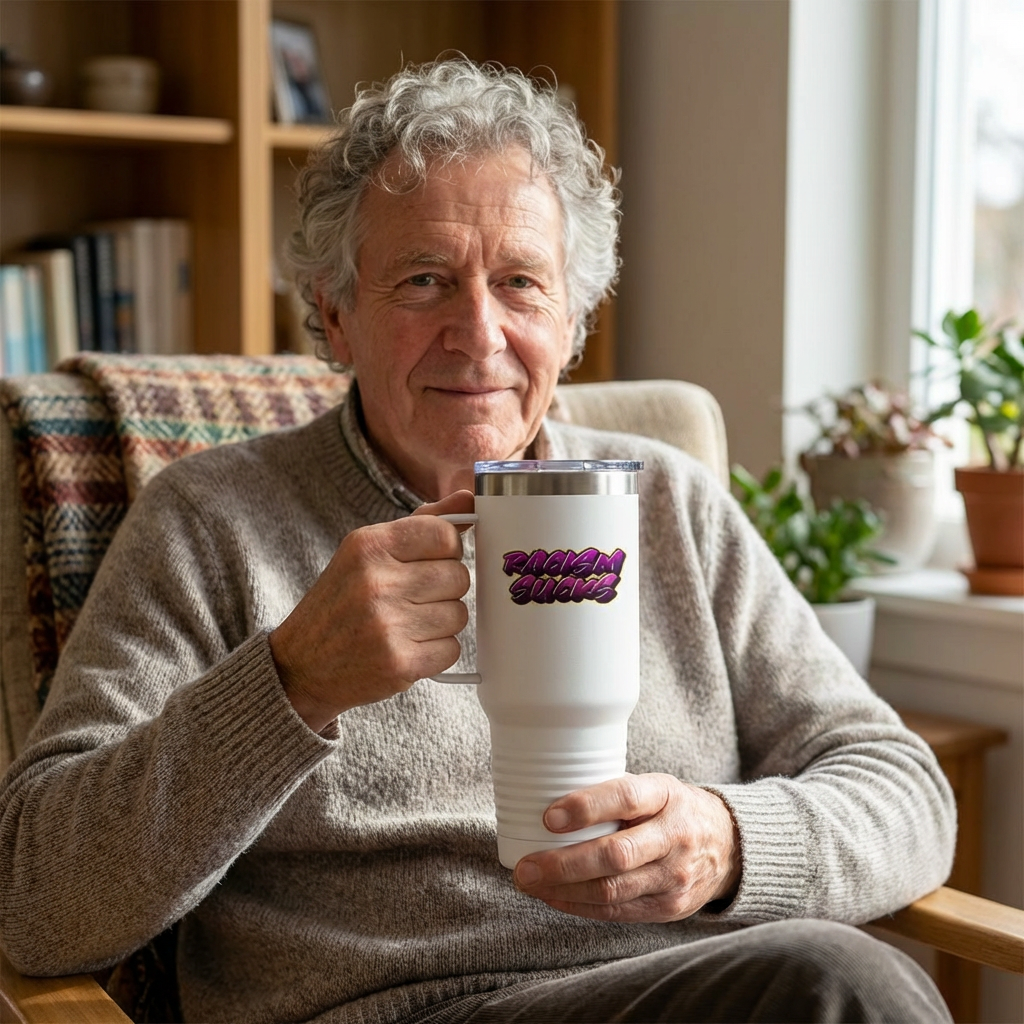 40 oz Insulated Stainless Steel Tumbler with Reusable Straw – “Racism Sucks” Anti-Racism Awareness Design | Exclusive at LifeCoachDesigns.shop product thumbnail image