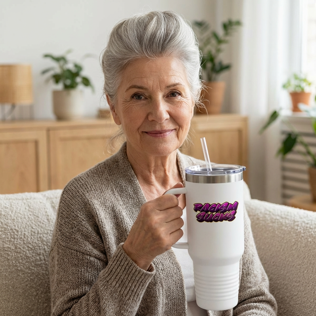 40 oz Insulated Stainless Steel Tumbler with Reusable Straw – “Racism Sucks” Anti-Racism Awareness Design | Exclusive at LifeCoachDesigns.shop product thumbnail image