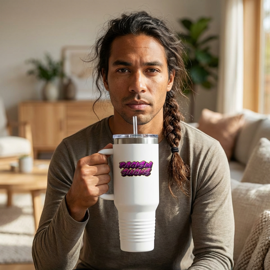 40 oz Insulated Stainless Steel Tumbler with Reusable Straw – “Racism Sucks” Anti-Racism Awareness Design | Exclusive at LifeCoachDesigns.shop product thumbnail image