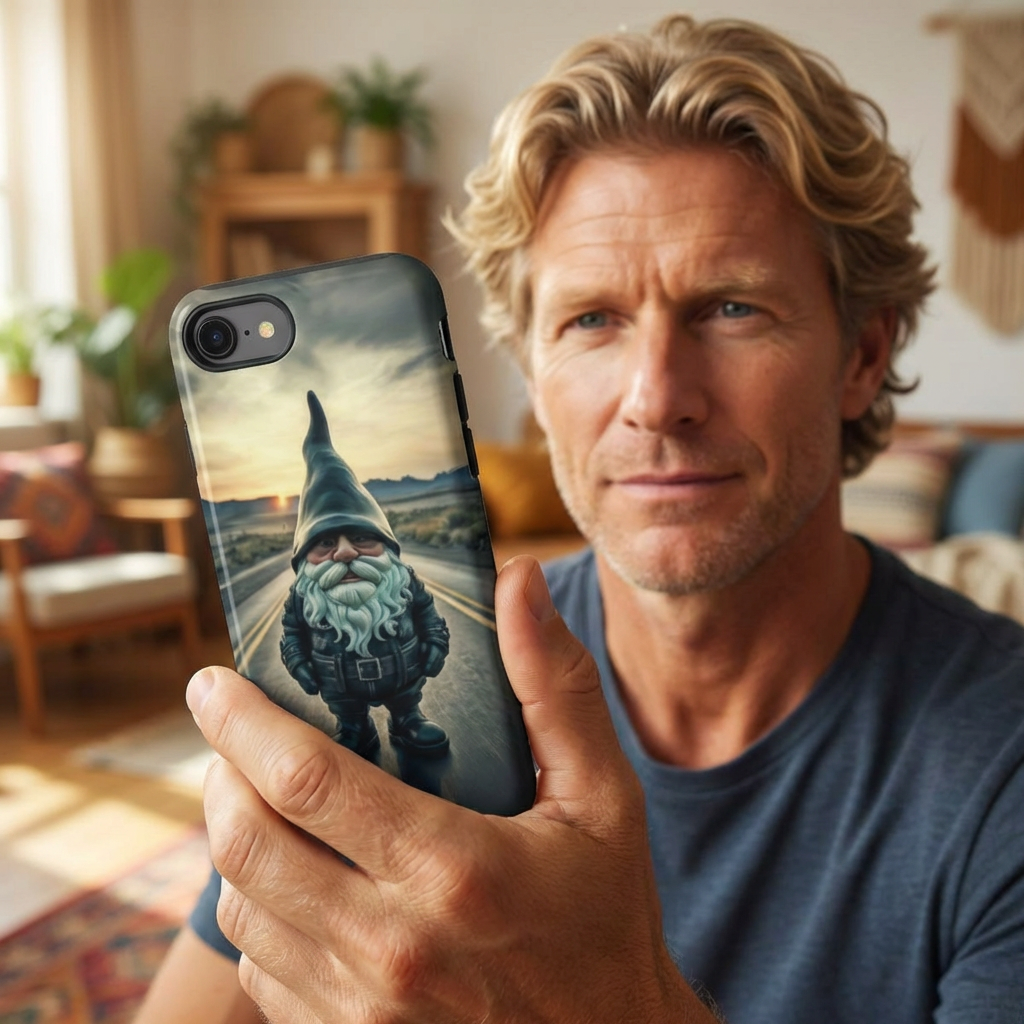 BIKER Gnome Phone Case - Leather Clad Tomte Nisse Dual Layer Phone Case Swedish Norwegian Troll Bearded Gnome on Highway product thumbnail image BIKER Gnome Phone Case - Leather Clad Tomte Nisse Dual Layer Phone Case Swedish Norwegian Troll Bearded Gnome on Highway product thumbnail image