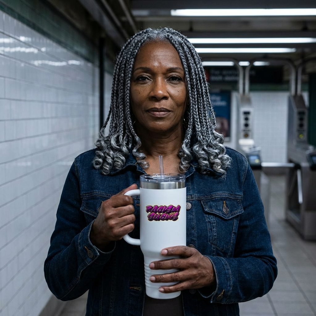 40 oz Insulated Stainless Steel Tumbler with Reusable Straw – “Racism Sucks” Anti-Racism Awareness Design | Exclusive at LifeCoachDesigns.shop product thumbnail image