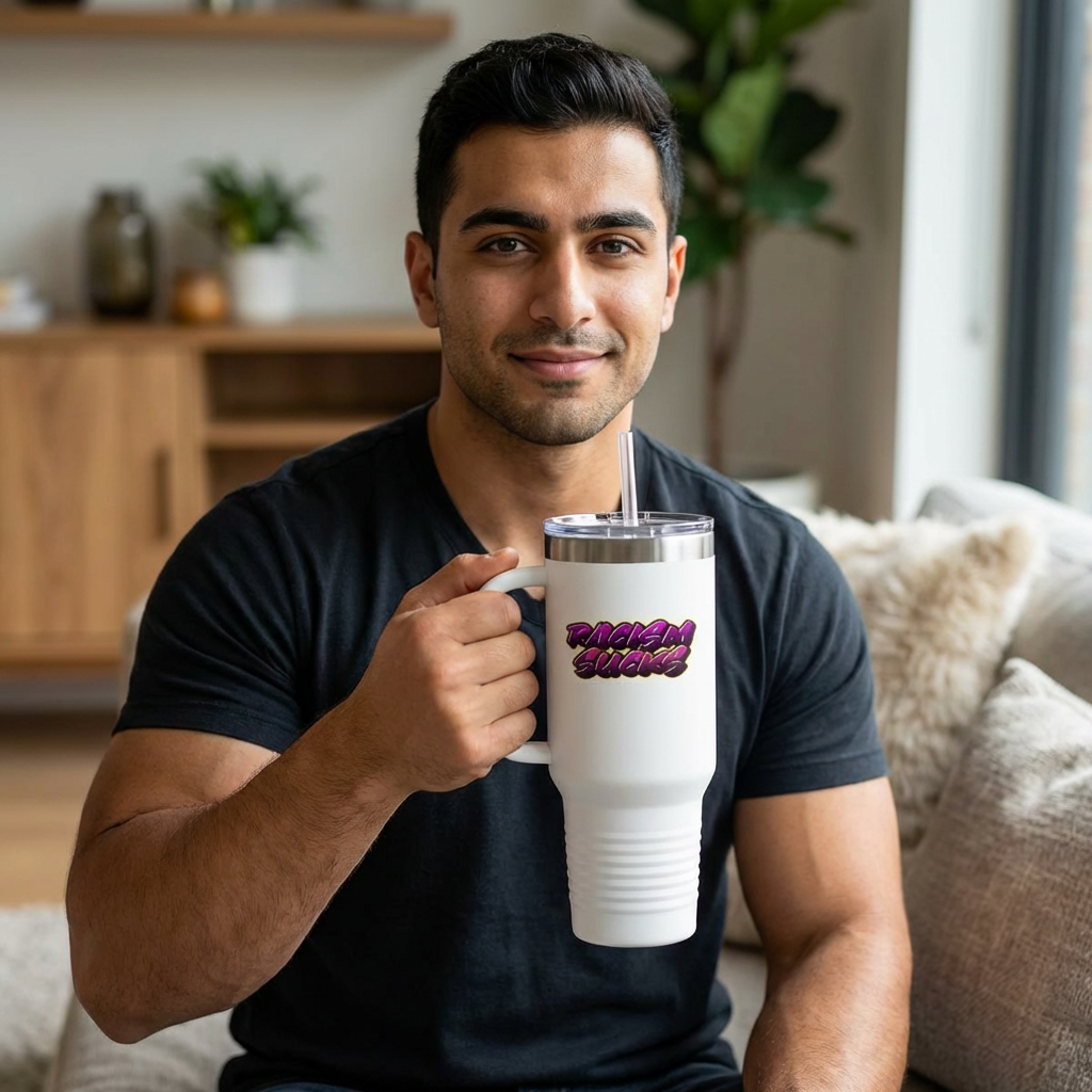 40 oz Insulated Stainless Steel Tumbler with Reusable Straw – “Racism Sucks” Anti-Racism Awareness Design | Exclusive at LifeCoachDesigns.shop