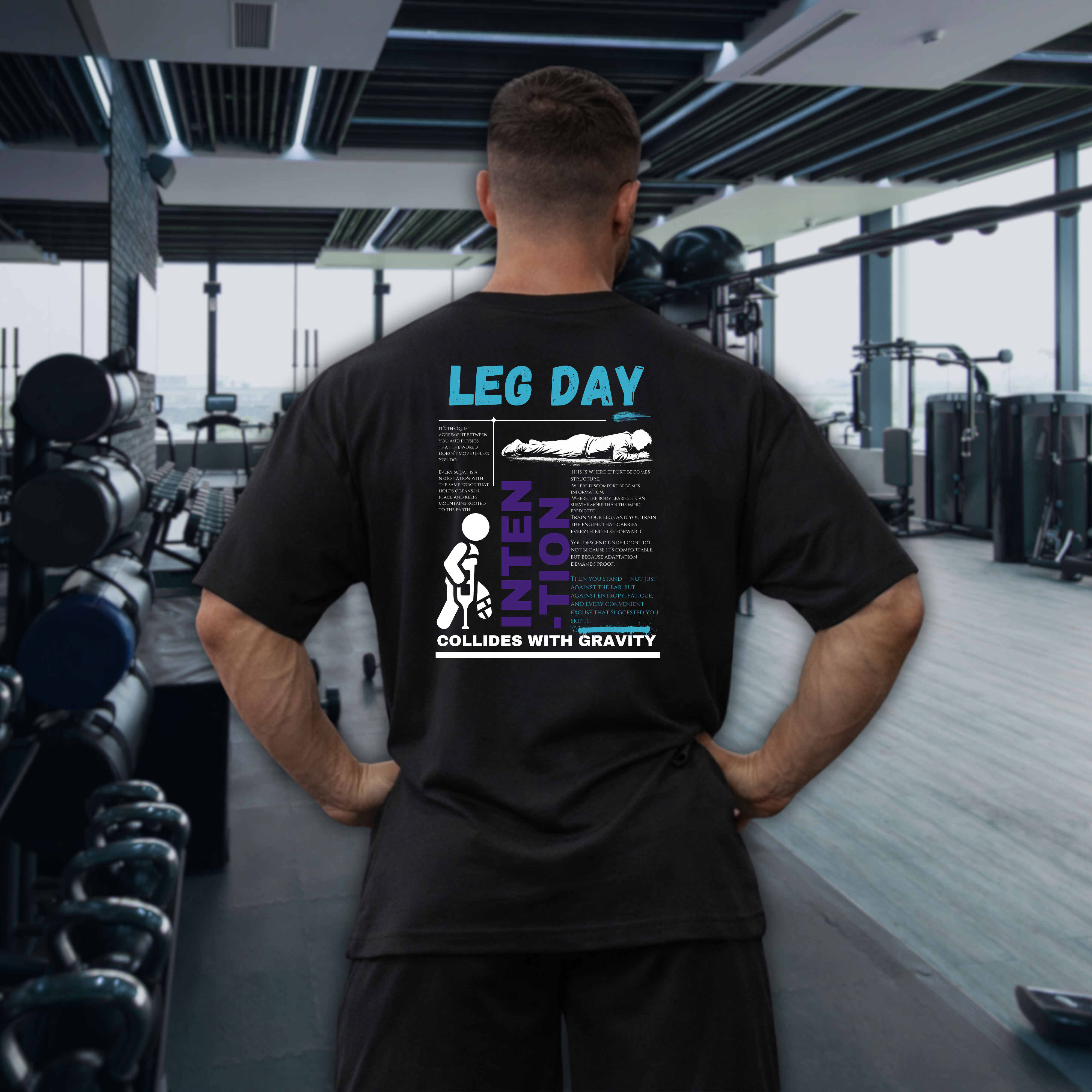 Leg Day Oversized Tee - "Intention Collides With Gravity" Gym T-Shirt product thumbnail image