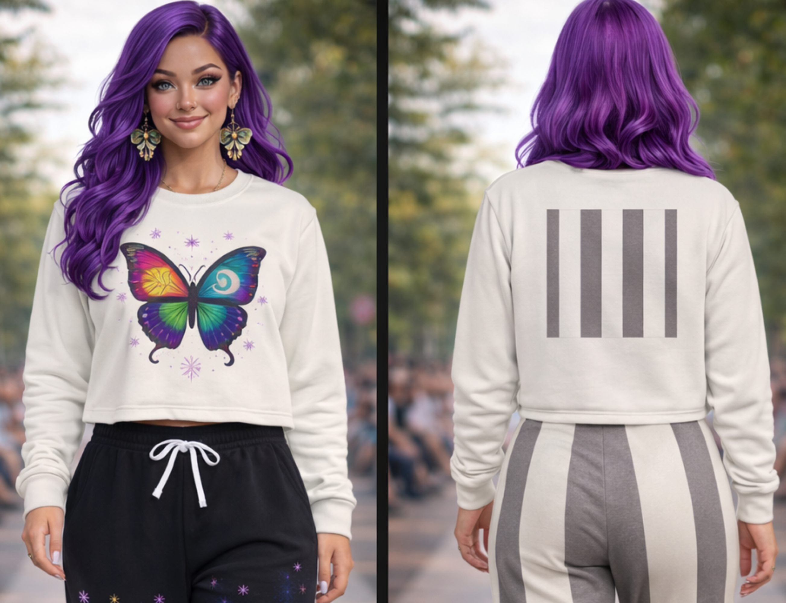 Butterfly Glow Cropped Pullover — Rune Edition  by CarmaQuanTarot