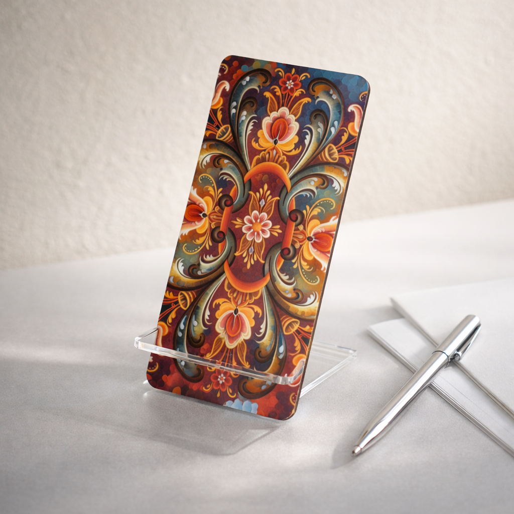 Rosemaling Cell Phone Stand, Classic Scandinavian Phone Holder for Desk or Nightstand  product thumbnail image