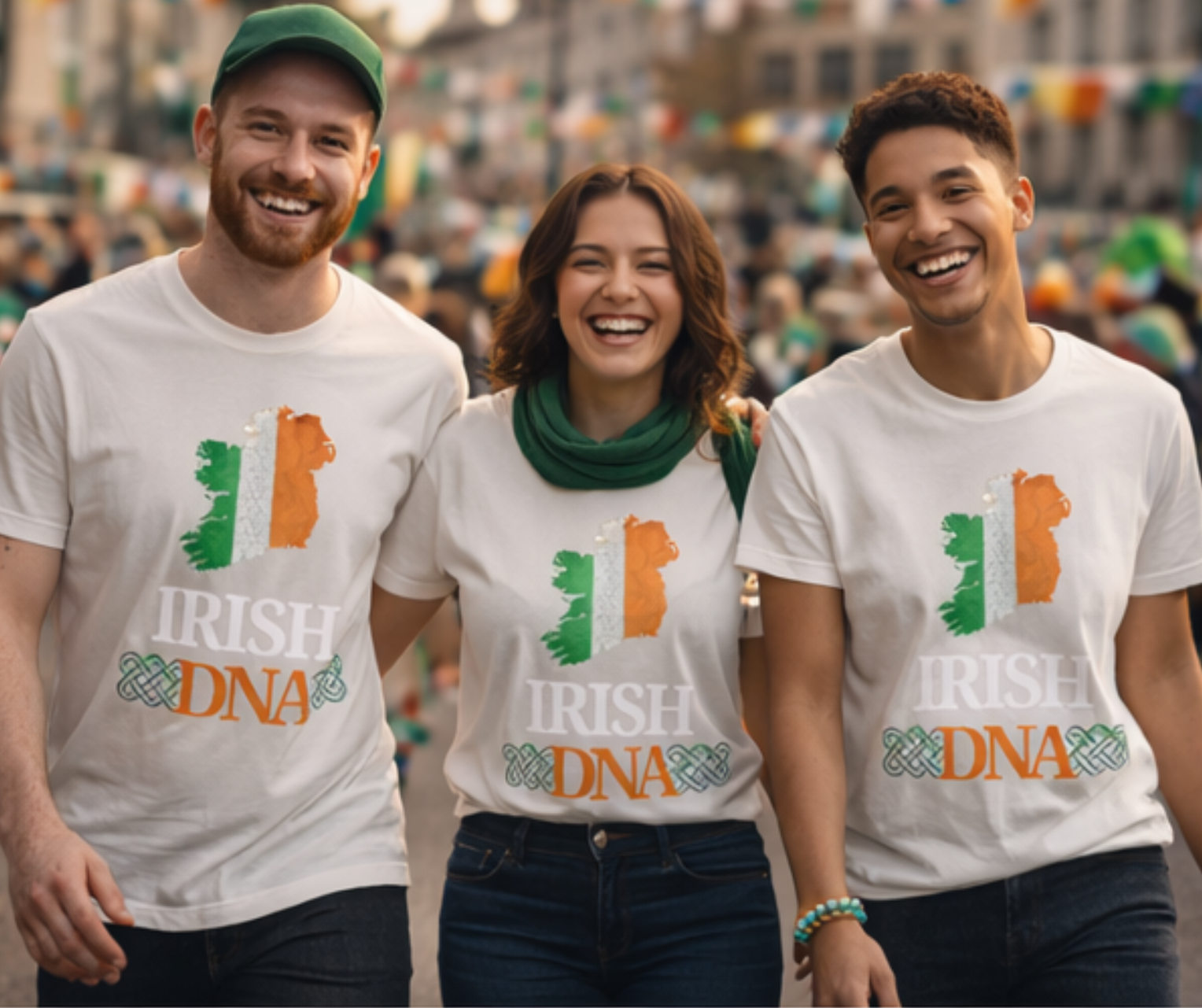 Irish DNA T-Shirt — Ireland Map Tricolor with Celtic Knot & Shamrock Vines product thumbnail image Irish DNA T-Shirt — Ireland Map Tricolor with Celtic Knot & Shamrock Vines product thumbnail image