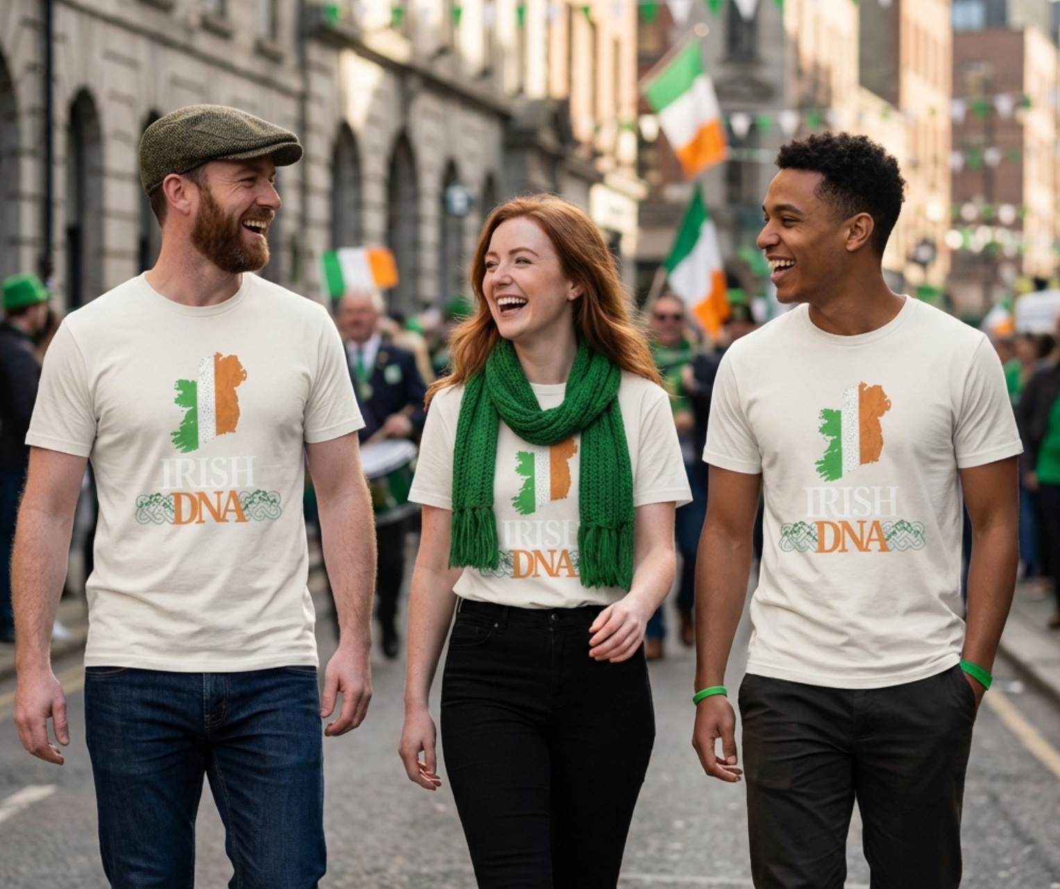 Irish DNA T-Shirt — Ireland Map Tricolor with Celtic Knot &amp; Shamrock Vines product thumbnail image