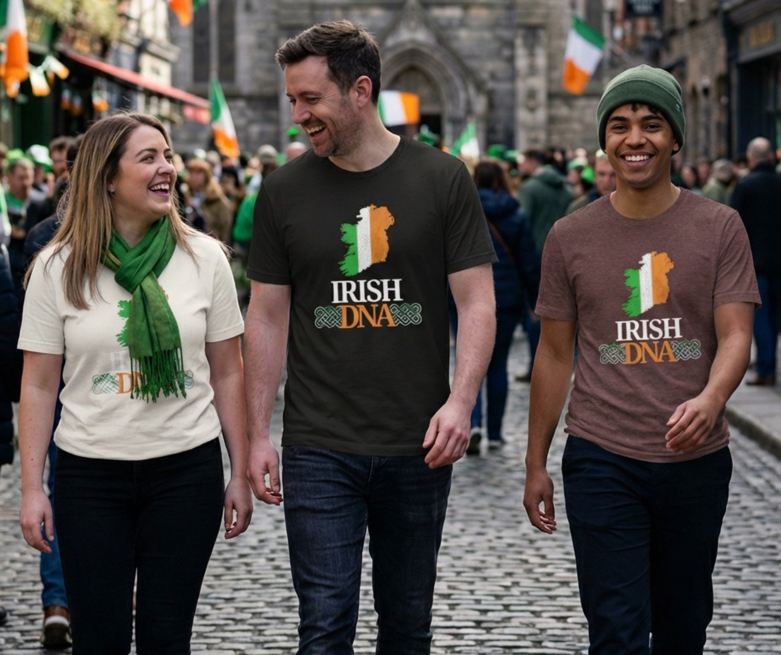 Irish DNA T-Shirt — Ireland Map Tricolor with Celtic Knot &amp; Shamrock Vines product thumbnail image