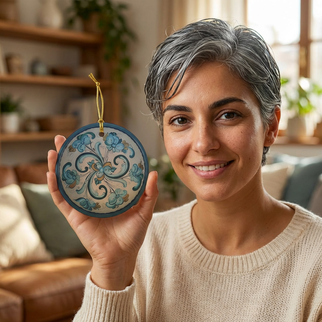 Norwegian Rosemaling Ornaments, Vintage Scandinavian Ceramic Christmas Tree Decoration, 2-Sided Print, (1pc, 3pcs, 5pcs) Holiday Decor,