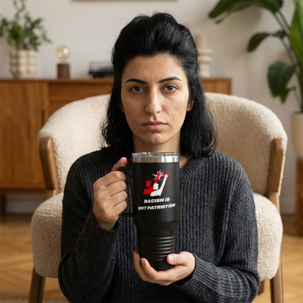 40 oz Insulated Travel Tumbler with Reusable Straw – “Racism Is Not Patriotism” Anti-Racism Design | LifeCoachDesigns.shop Exclusive product thumbnail image