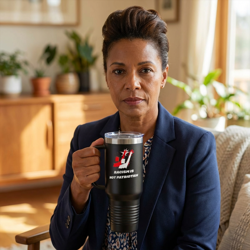 40 oz Insulated Travel Tumbler with Reusable Straw – “Racism Is Not Patriotism” Anti-Racism Design | LifeCoachDesigns.shop Exclusive product thumbnail image