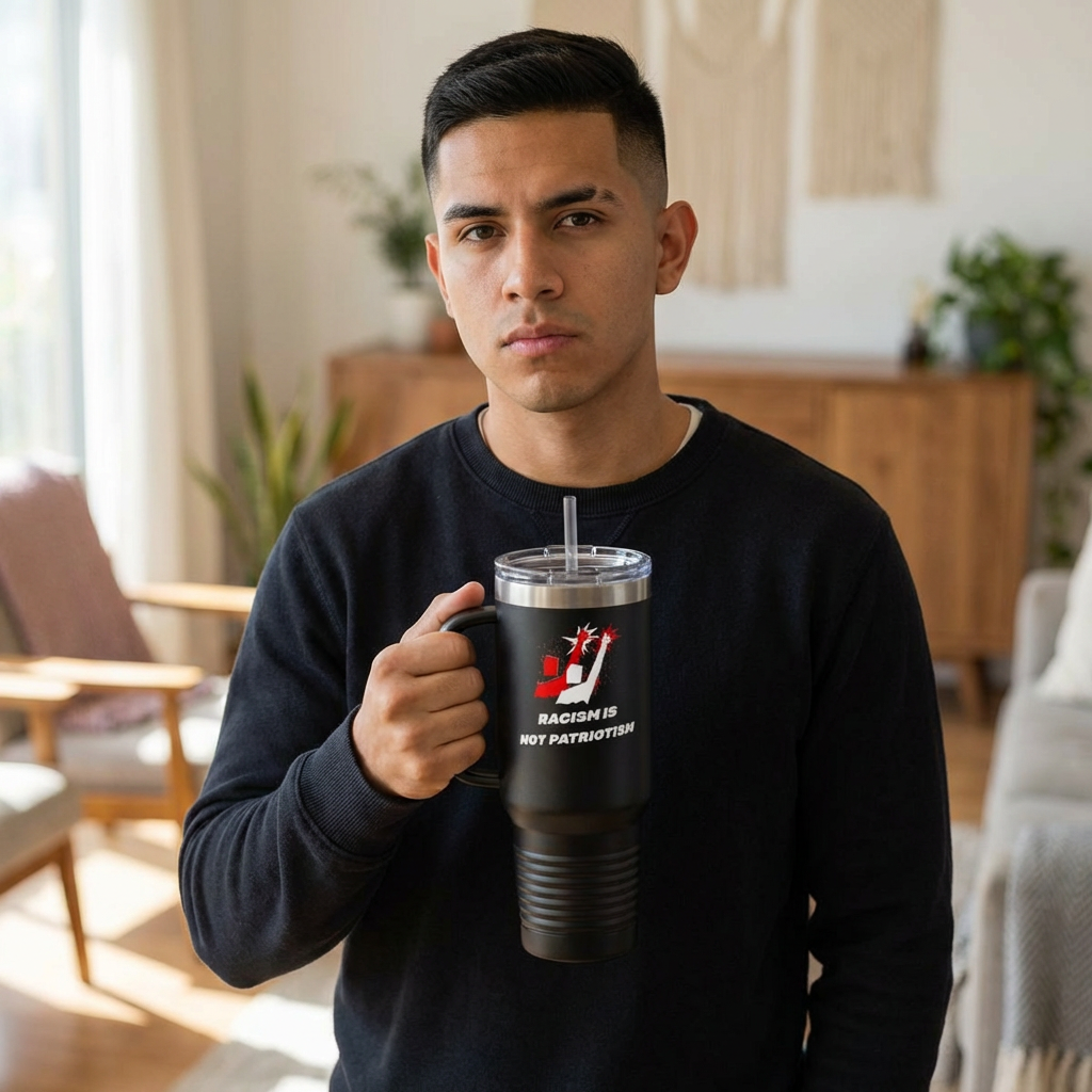 40 oz Insulated Travel Tumbler with Reusable Straw – “Racism Is Not Patriotism” Anti-Racism Design | LifeCoachDesigns.shop Exclusive product thumbnail image