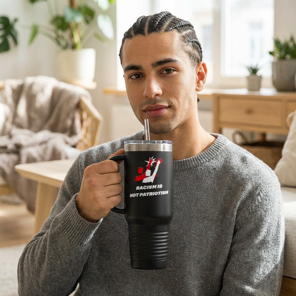 40 oz Insulated Travel Tumbler with Reusable Straw – “Racism Is Not Patriotism” Anti-Racism Design | LifeCoachDesigns.shop Exclusive product thumbnail image
