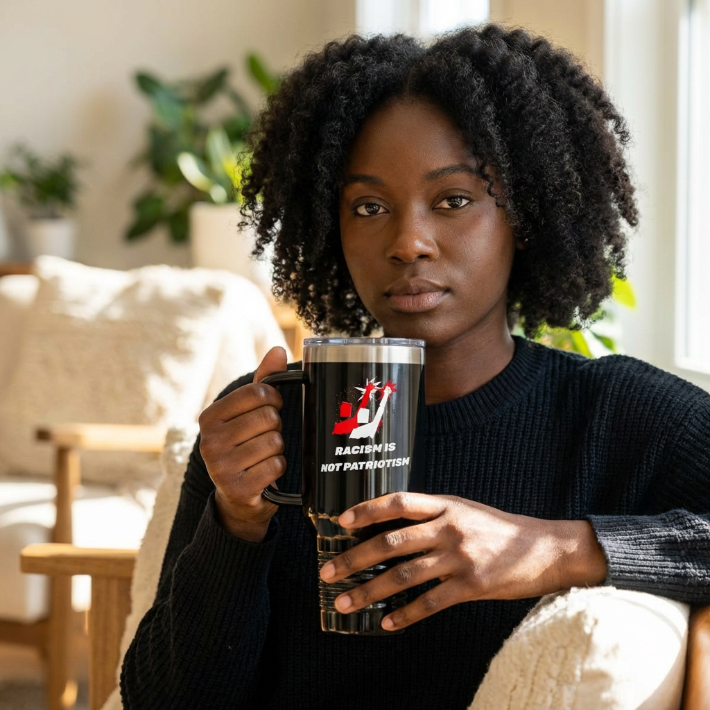 40 oz Insulated Travel Tumbler with Reusable Straw – “Racism Is Not Patriotism” Anti-Racism Design | LifeCoachDesigns.shop Exclusive product thumbnail image
