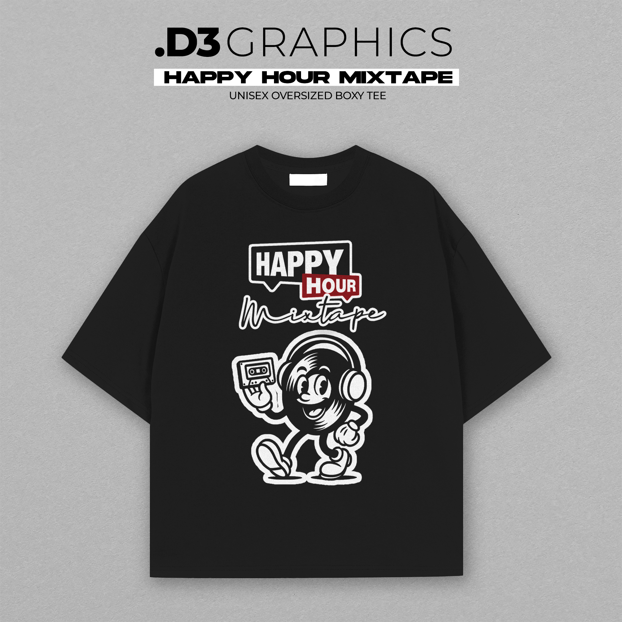 Happy Hour Mixtape Tee — Vintage DJ Graphic Boxy T‑Shirt product thumbnail image Happy Hour Mixtape Tee — Vintage DJ Graphic Boxy T‑Shirt product thumbnail image