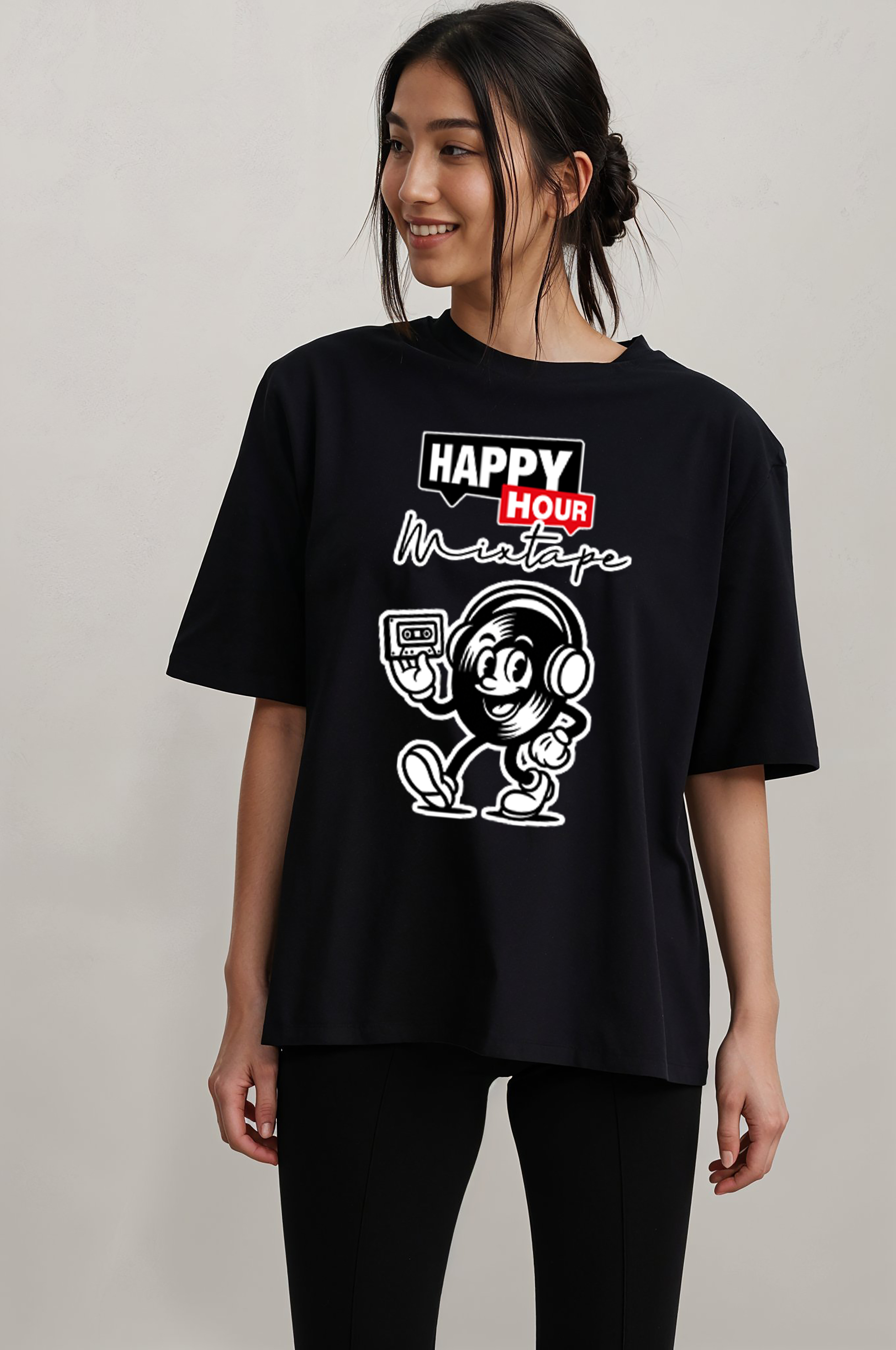 Happy Hour Mixtape Tee — Vintage DJ Graphic Boxy T‑Shirt product thumbnail image