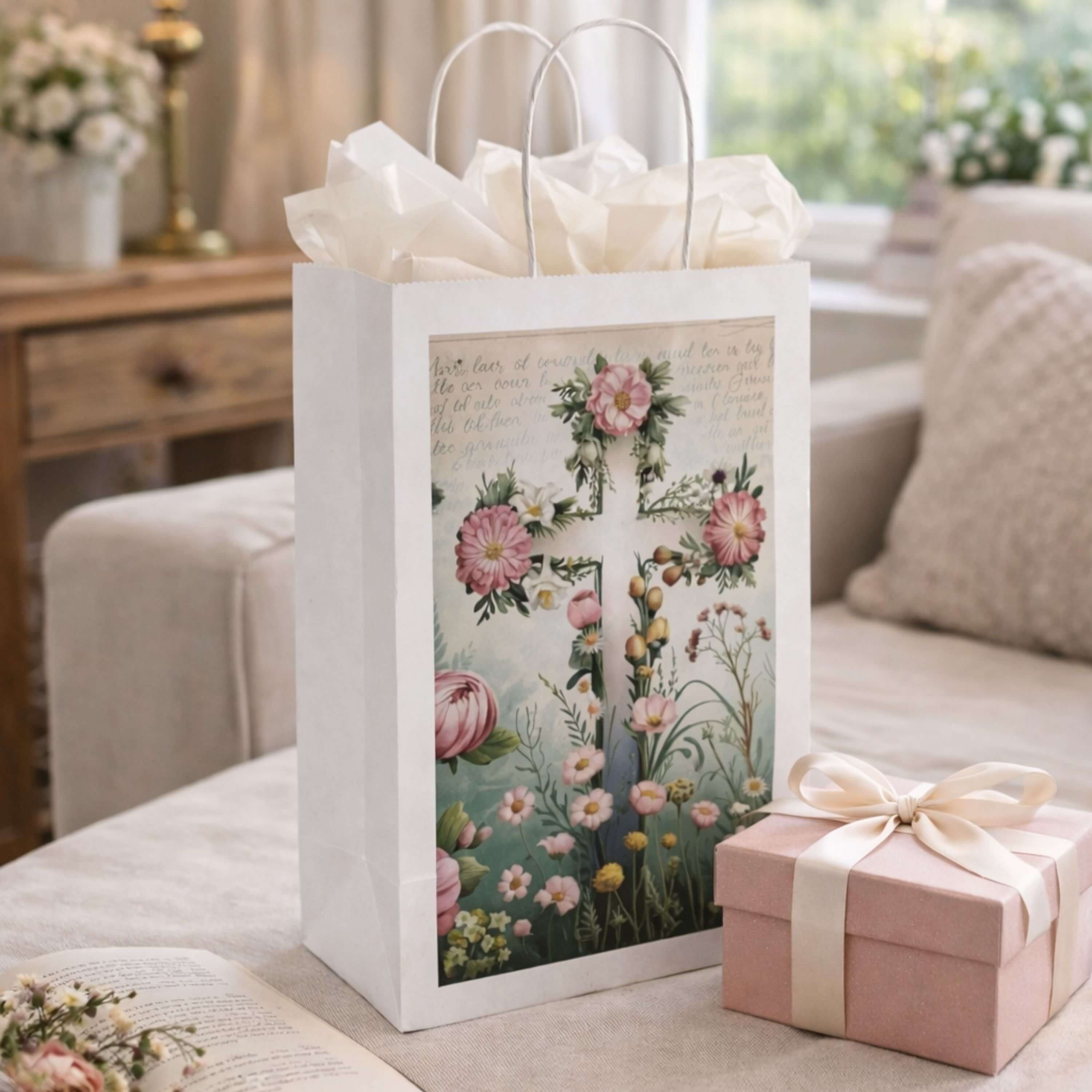 Religious Spring Gift Bag for Church, Baptism, Communion product thumbnail image Religious Spring Gift Bag for Church, Baptism, Communion product thumbnail image