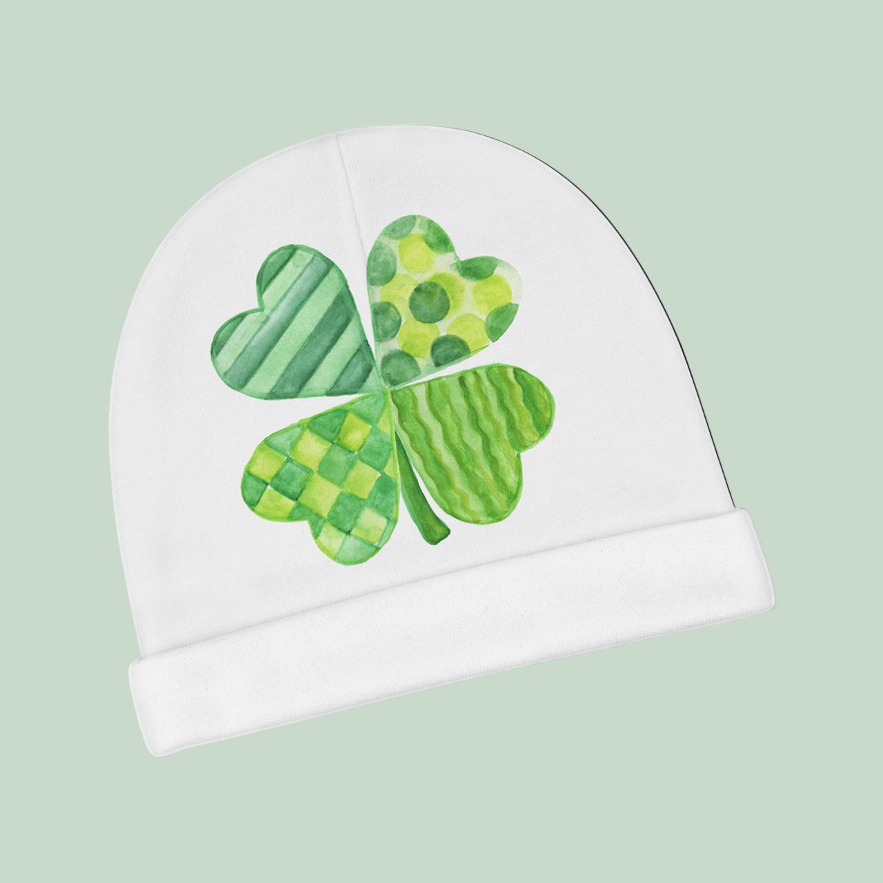 Baby Beanie — Watercolor Shamrock Newborn Hat for St. Patrick’s Day product thumbnail image Baby Beanie — Watercolor Shamrock Newborn Hat for St. Patrick’s Day product thumbnail image