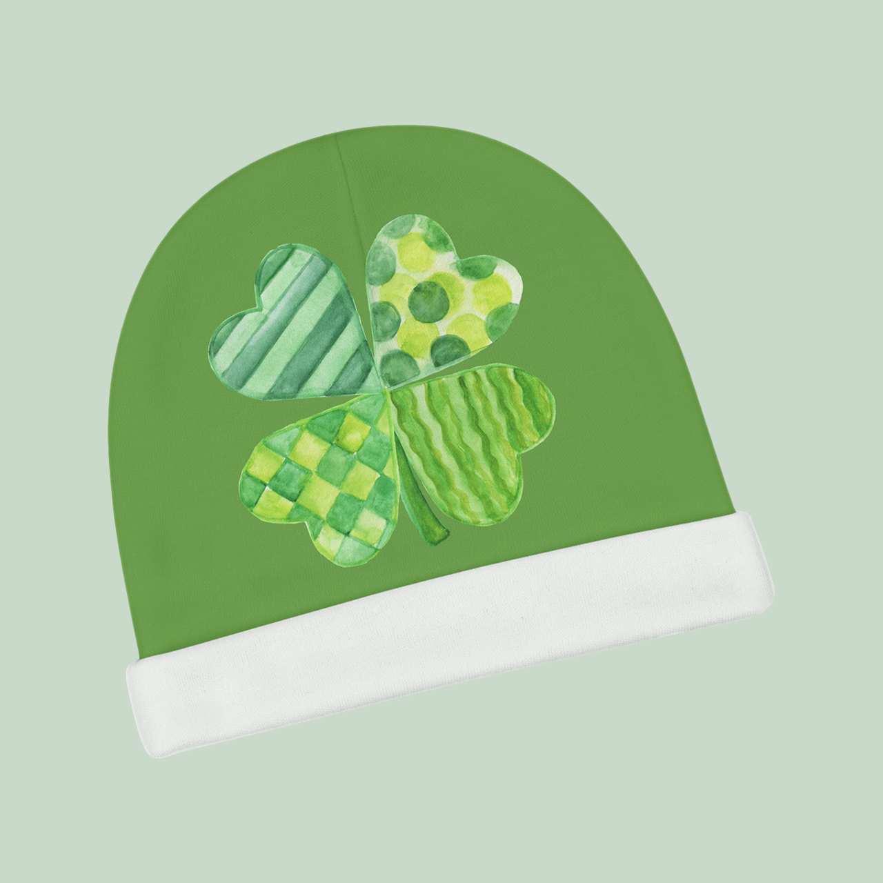 Baby Beanie — Watercolor Shamrock Newborn Hat for St. Patrick’s Day product thumbnail image Baby Beanie — Watercolor Shamrock Newborn Hat for St. Patrick’s Day product thumbnail image