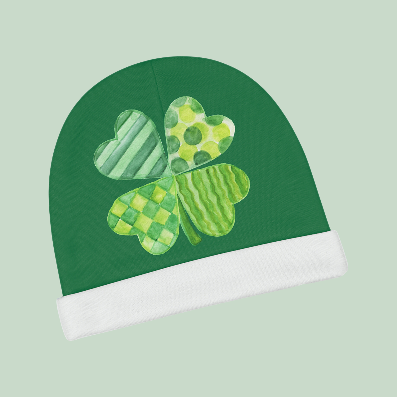 Baby Beanie — Watercolor Shamrock Newborn Hat for St. Patrick’s Day product thumbnail image