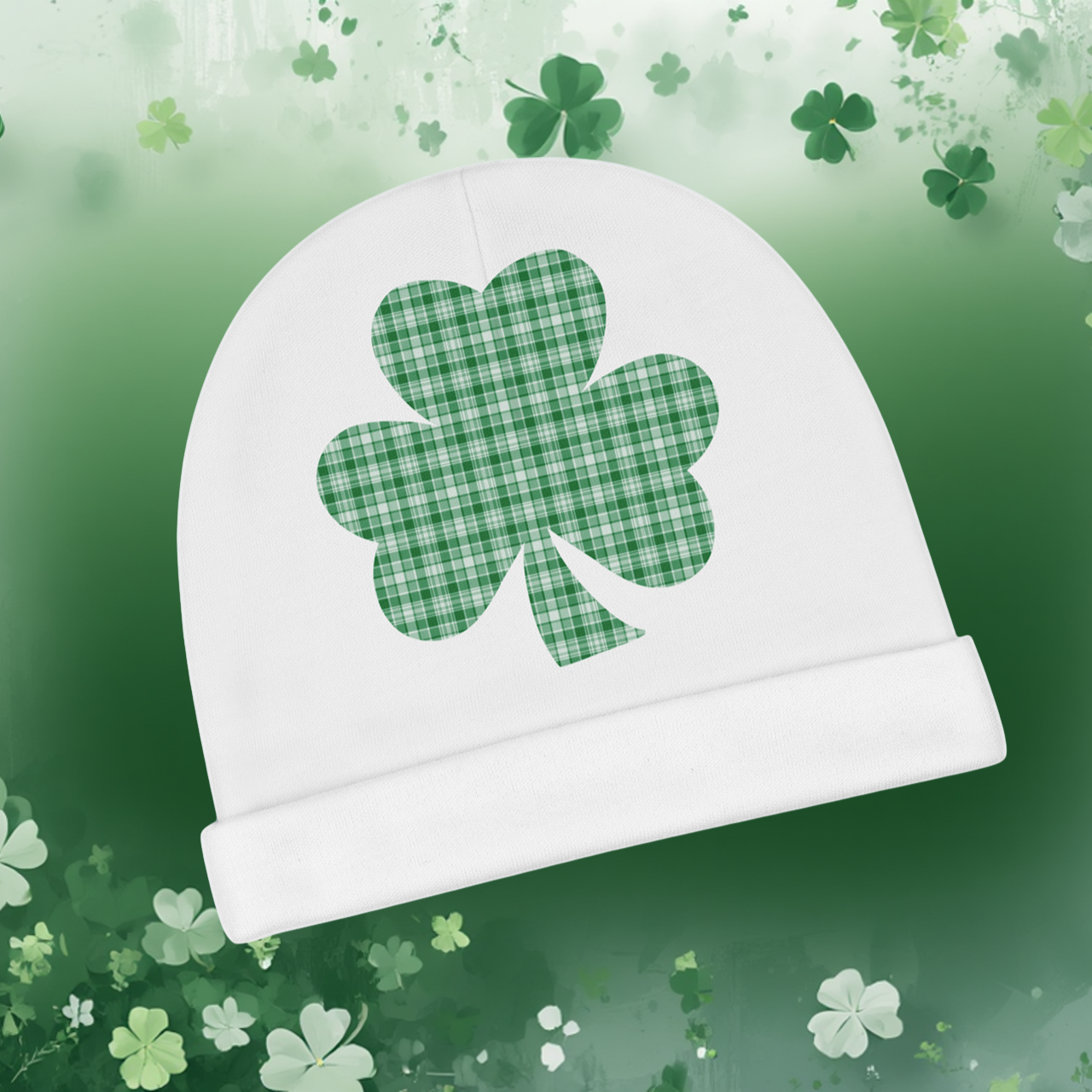 Plaid Shamrock Baby Beanie – St. Patrick’s Day Infant Hat