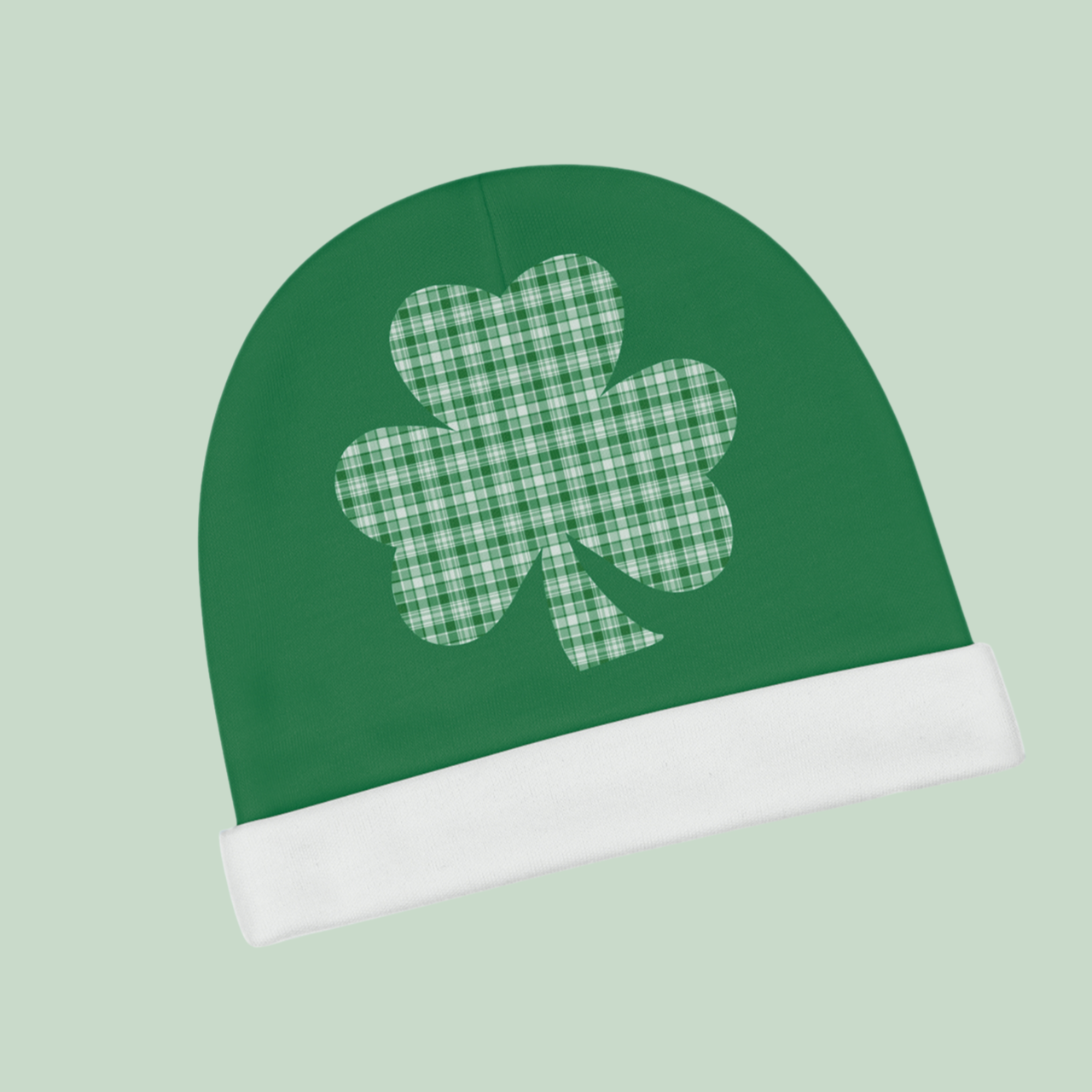 Plaid Shamrock Baby Beanie – St. Patrick’s Day Infant Hat product thumbnail image