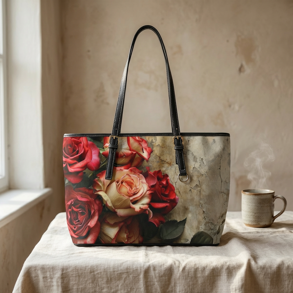 Rose Bouquet PU Shoulder Bag — Vintage Floral Tote for Everyday &amp; Gifts product thumbnail image