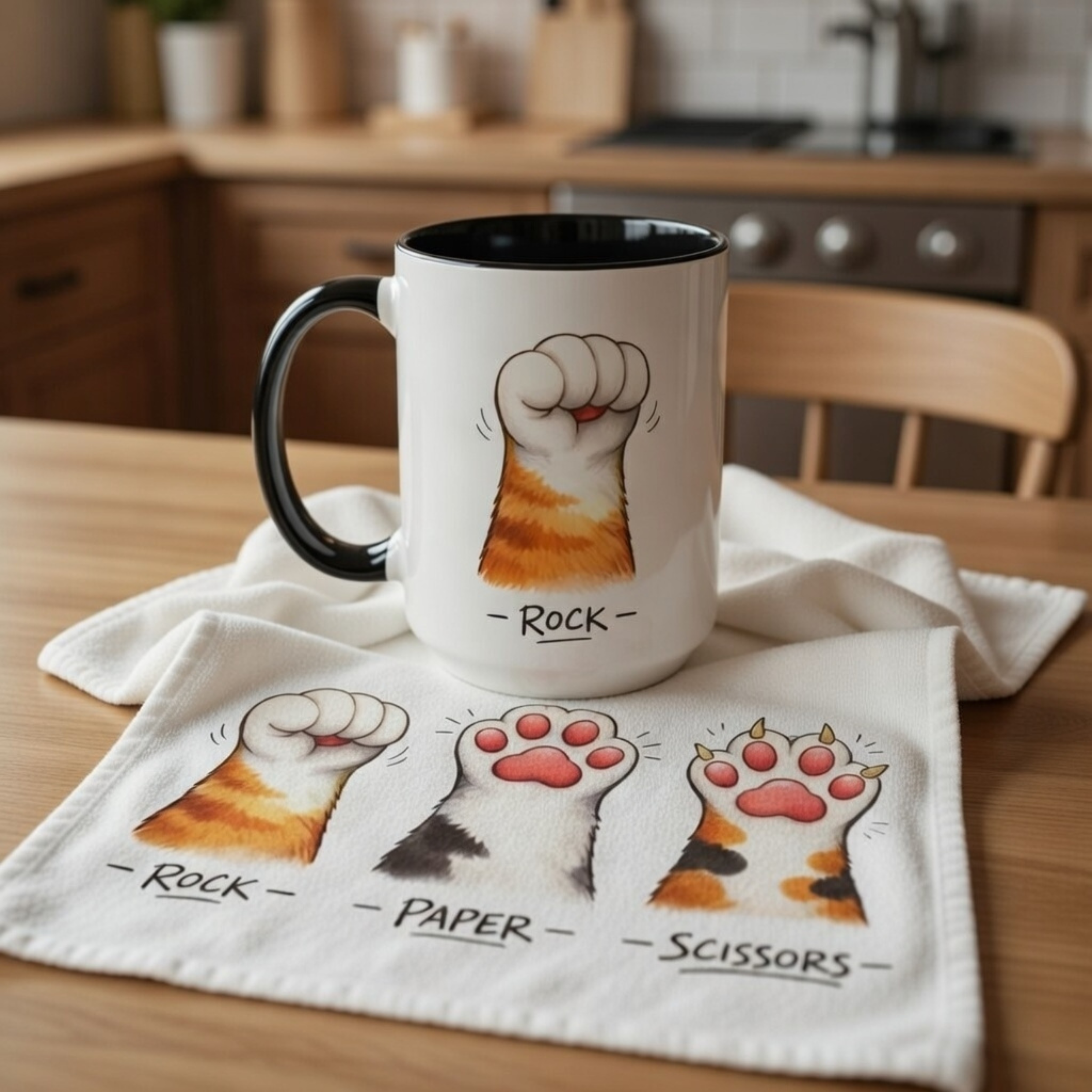 Cat Paw Rock Paper Scissors Mug | Accent Coffee Mug 11oz or 15oz product thumbnail image