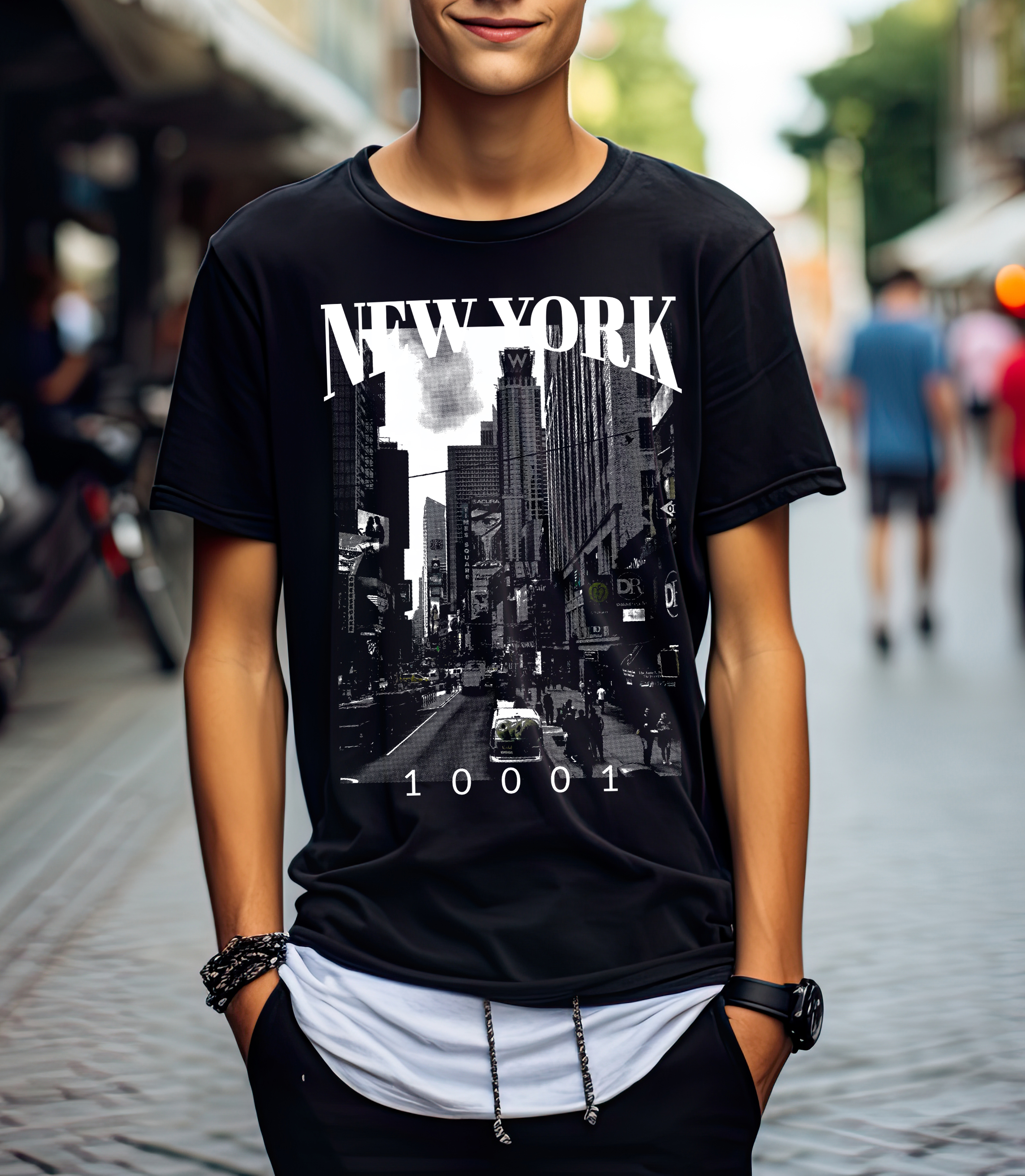 New York City Street Scene Tee | Vintage Black &amp; White Urban Photo product thumbnail image