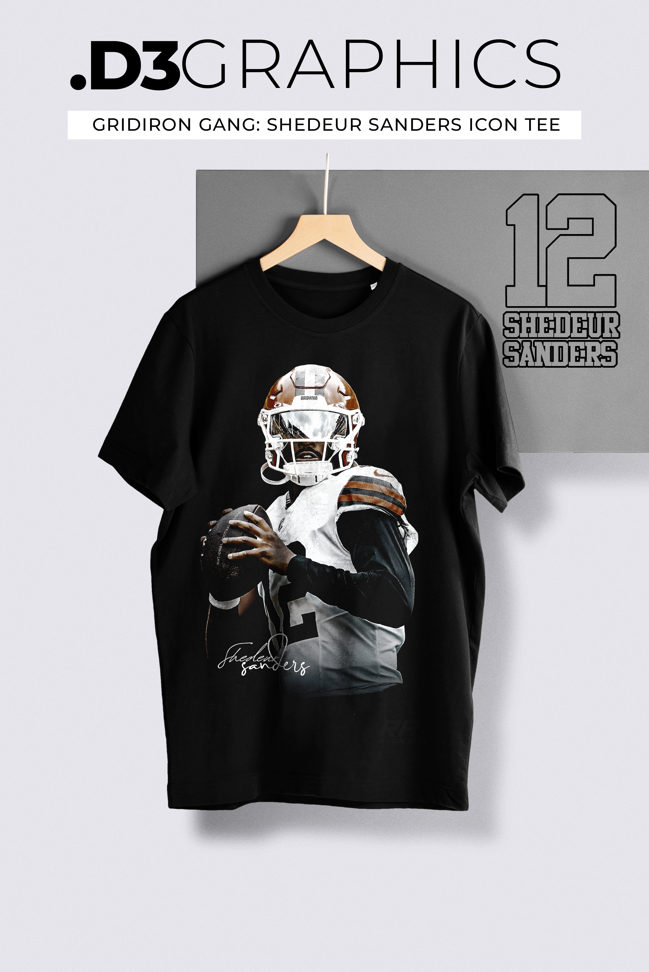 S. Sanders Quarterback Icon Portrait Tee | Gridiron Player Illustration product thumbnail image